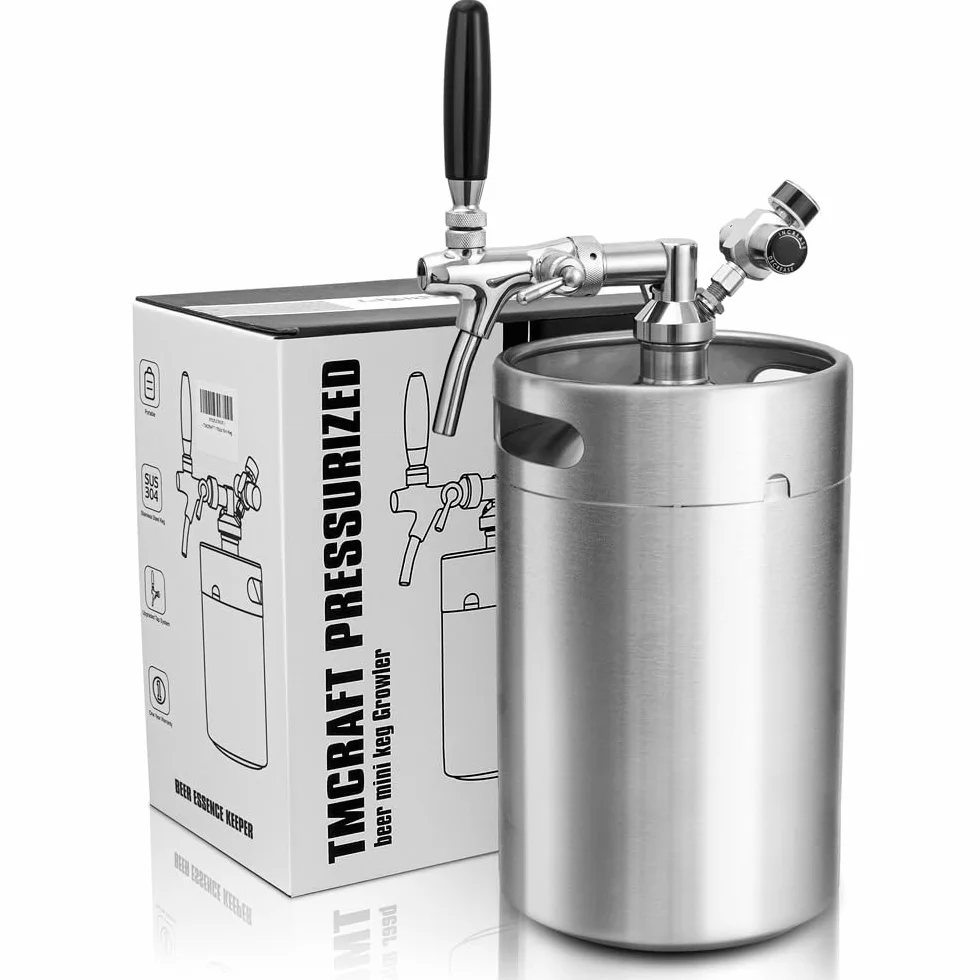 TMCRAFT 8 litros (270 oz) Minibarril Growler, sistema de kit de barril de acero inoxidable con grifo ajustable, puede mantener bebidas para cervecerías caseras, cervezas artesanales