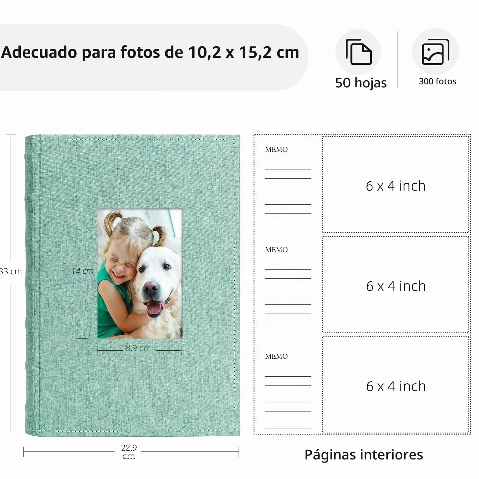 Vienrose Álbum de Fotos 10x15 300 Fotos, Cubierta de Lino Album de Fotografía 100 Páginas (50 Hojas) Gran Capacidad Fotolibro Album para San Valentín Boda Navidad Cumpleaños, 33x23 cm