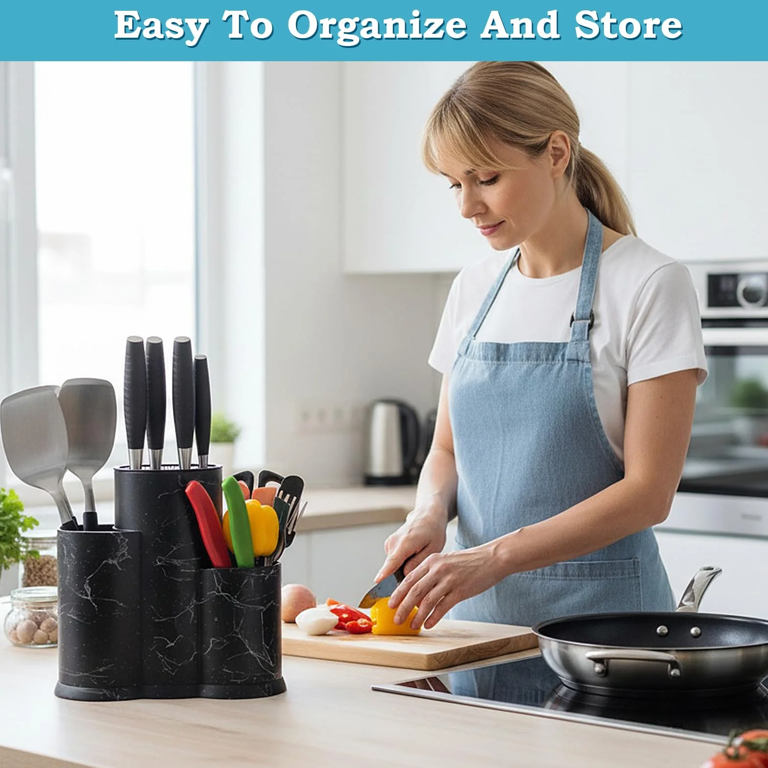 Soporte cuchillos cocina Universal con orificios de drenaje, Multiusos Almacena cubiertos tenedores cucharas