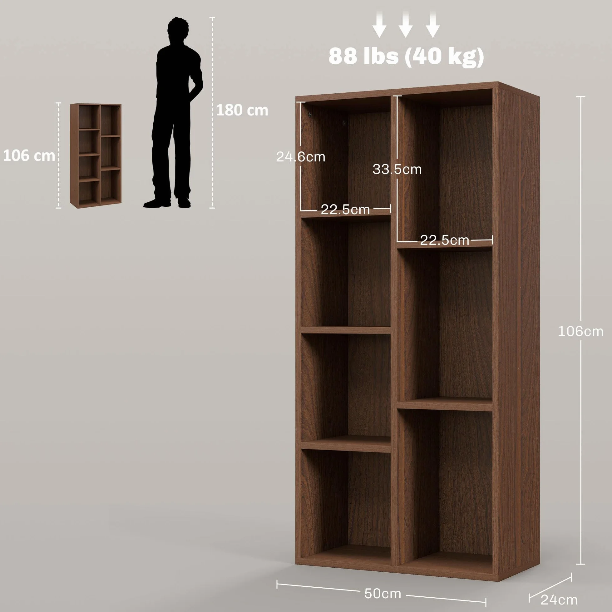 HOMCOM Estantería Cubo Armario 7 Estantes Madera 50x24x106 cm Nogal