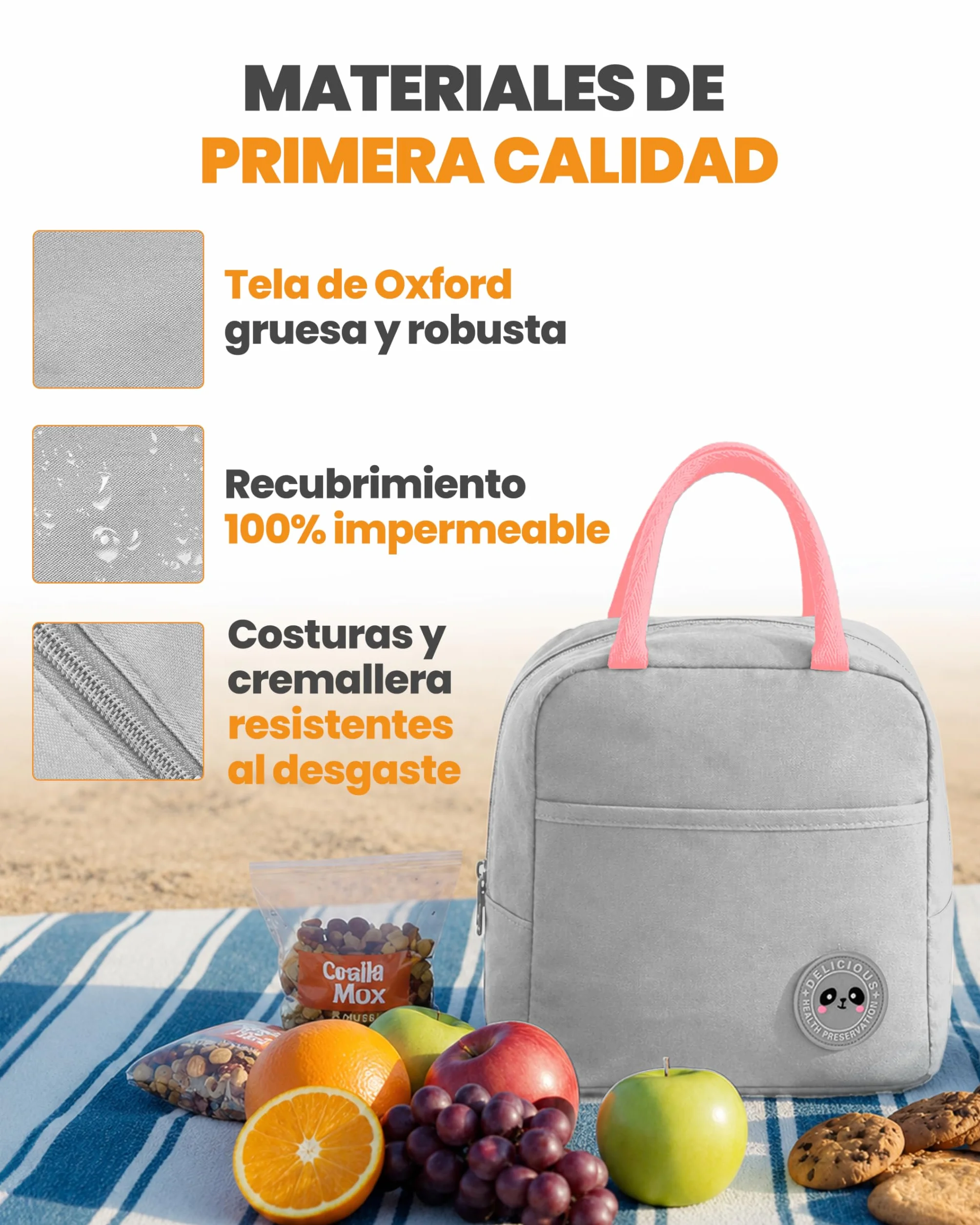 Bolsa Térmica Porta Alimentos 7L Nevera Portátil Aislamiento Impermeable Hermética Isotérmica Gris Rosa