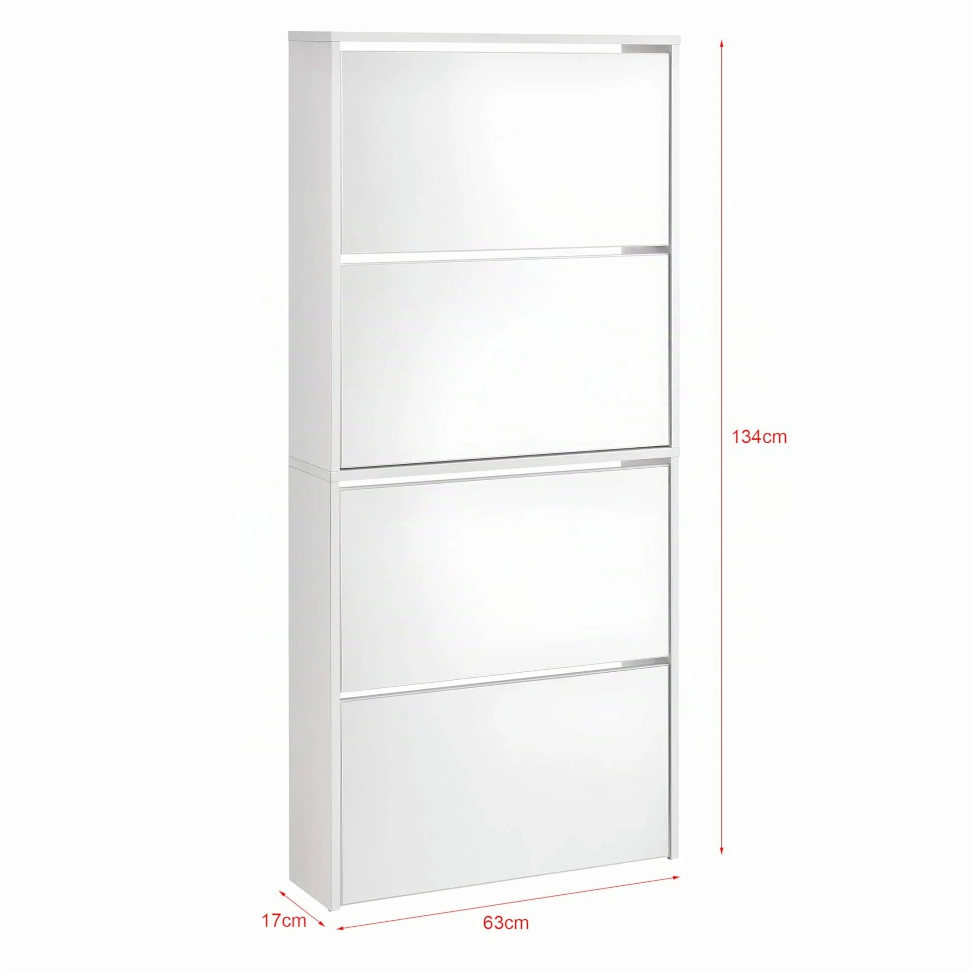 [en.casa] Zapatero con Espejo 134 x 63 x 17cm con 4 Compartimentos de Almacenamiento Mueble Zapatero Organizador de Zapatos Blanco