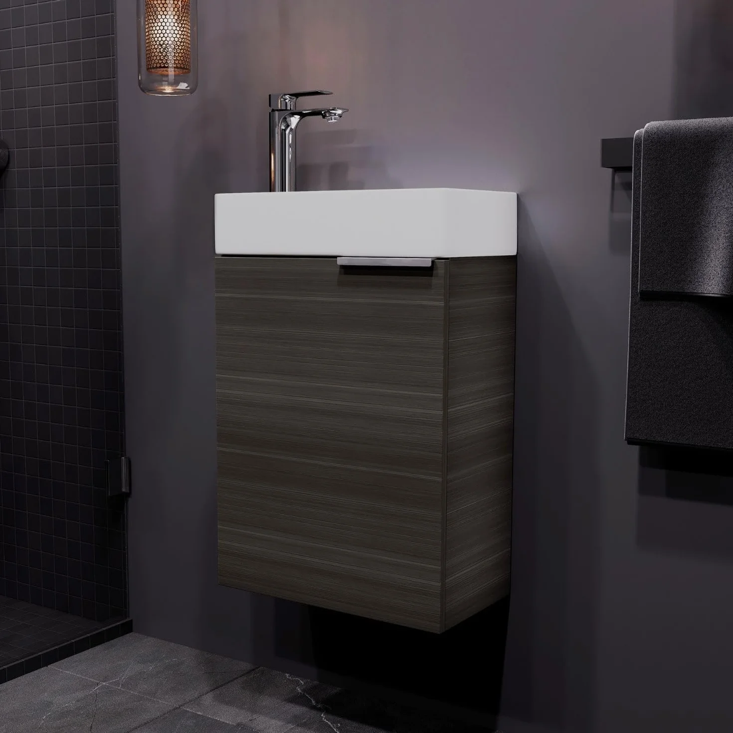 Planetmöbel Mueble baño con Lavabo 40 cm, Mueble bajo Lavabo para baños pequeños, Aseo de Invitados, Antracita
