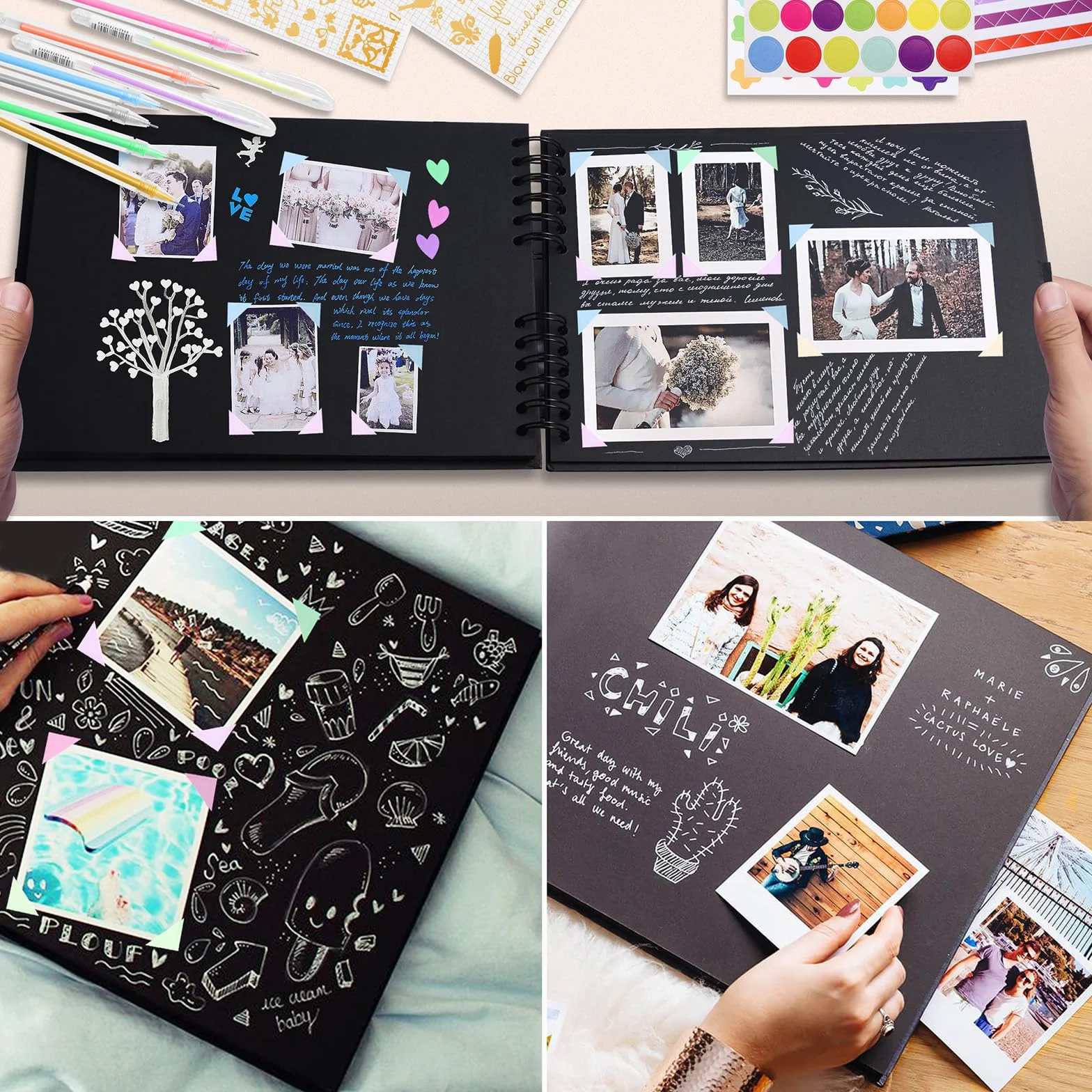 Álbum de Fotos Scrapbook para Pegar y Escribir 80 Negra páginas Álbum de Recortes o Registro para Libro Firmas Boda Viaje Álbum Boda Álbum Fotos Bebe Infantil 29,2x21,6 cm