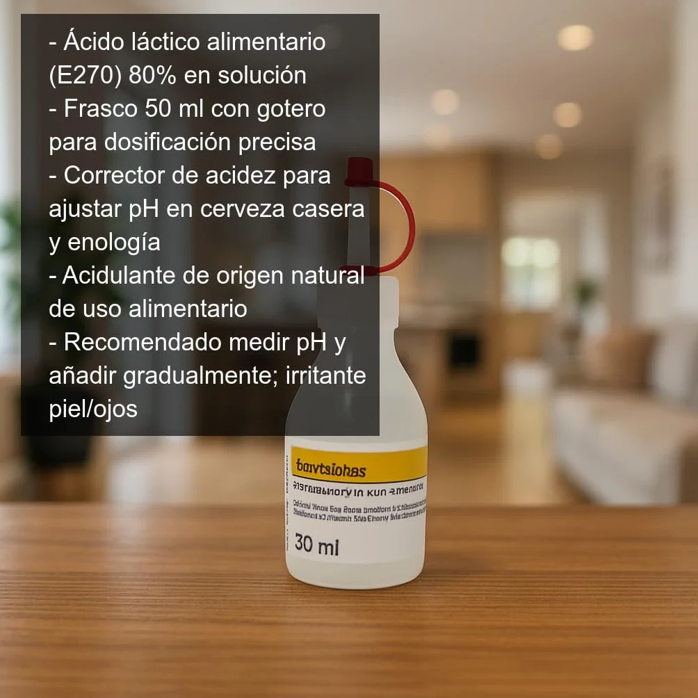 Ácido láctico 50 ml para aumentar acidez del mosto elaboración cerveza vino