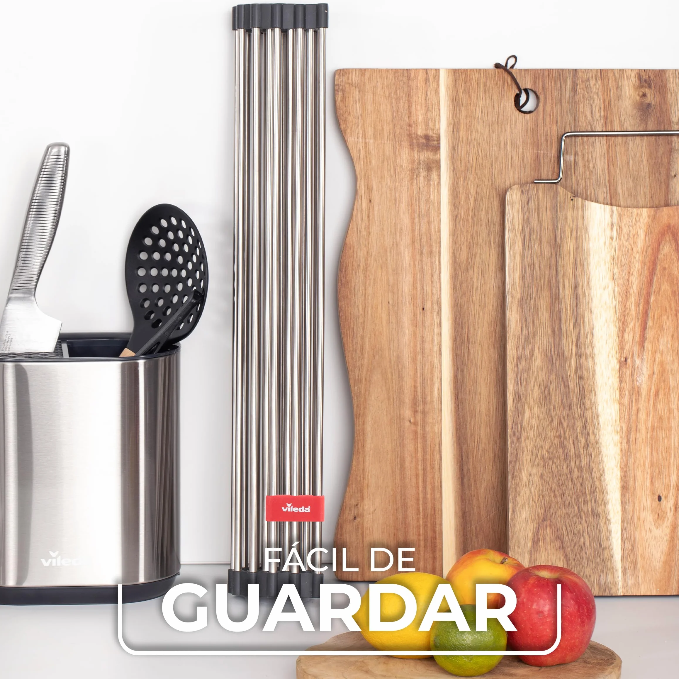 Vileda Escurreplatos Plegable 45 x 40 cm Acero Inoxidable Enrollable