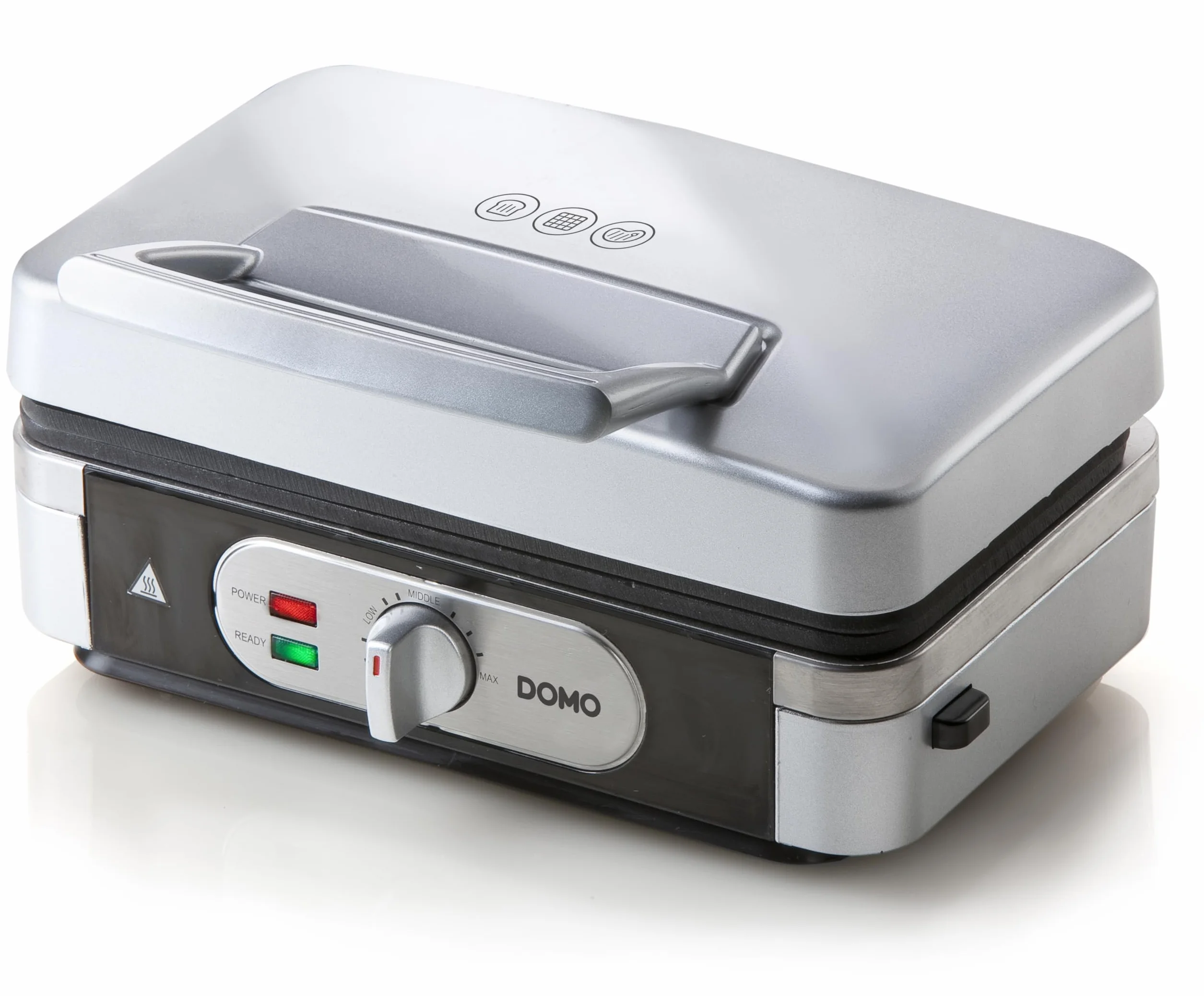 DOMO DO9136C - Sandwichera multifunción 3 en 1, plancha para gofres, parrilla de contacto, revestimiento antiadherente, acero inoxidable/negro
