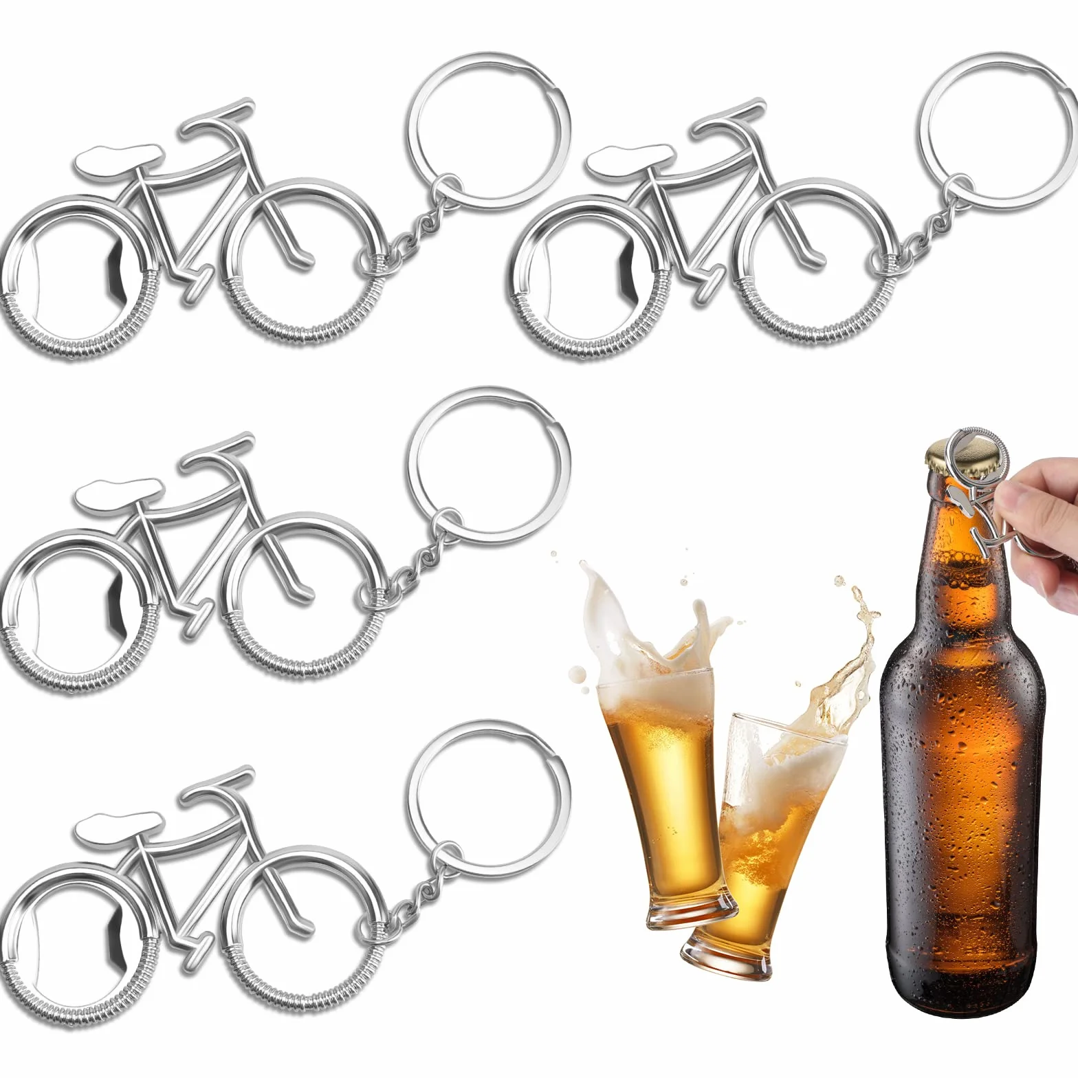 Abrebotellas Llavero Bicicleta, 4pcs Creativo Llavero Abridor de Botellas de Cerveza para Bicicleta, Mini Abridor de Botellas Aluminio, Divertido Regalo para Fiestas, Bodas, Festivales