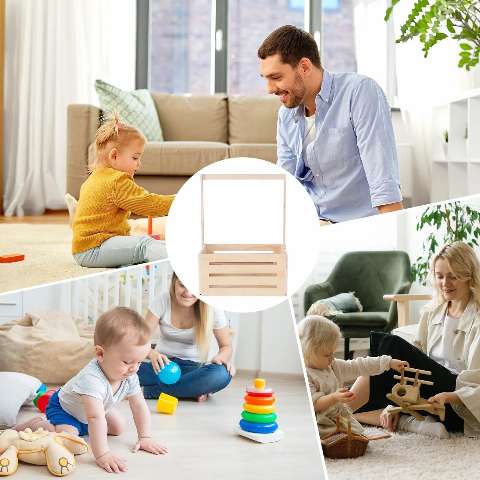 Armario para niños pequeños con asa de madera almacenamiento y cesto para ropa