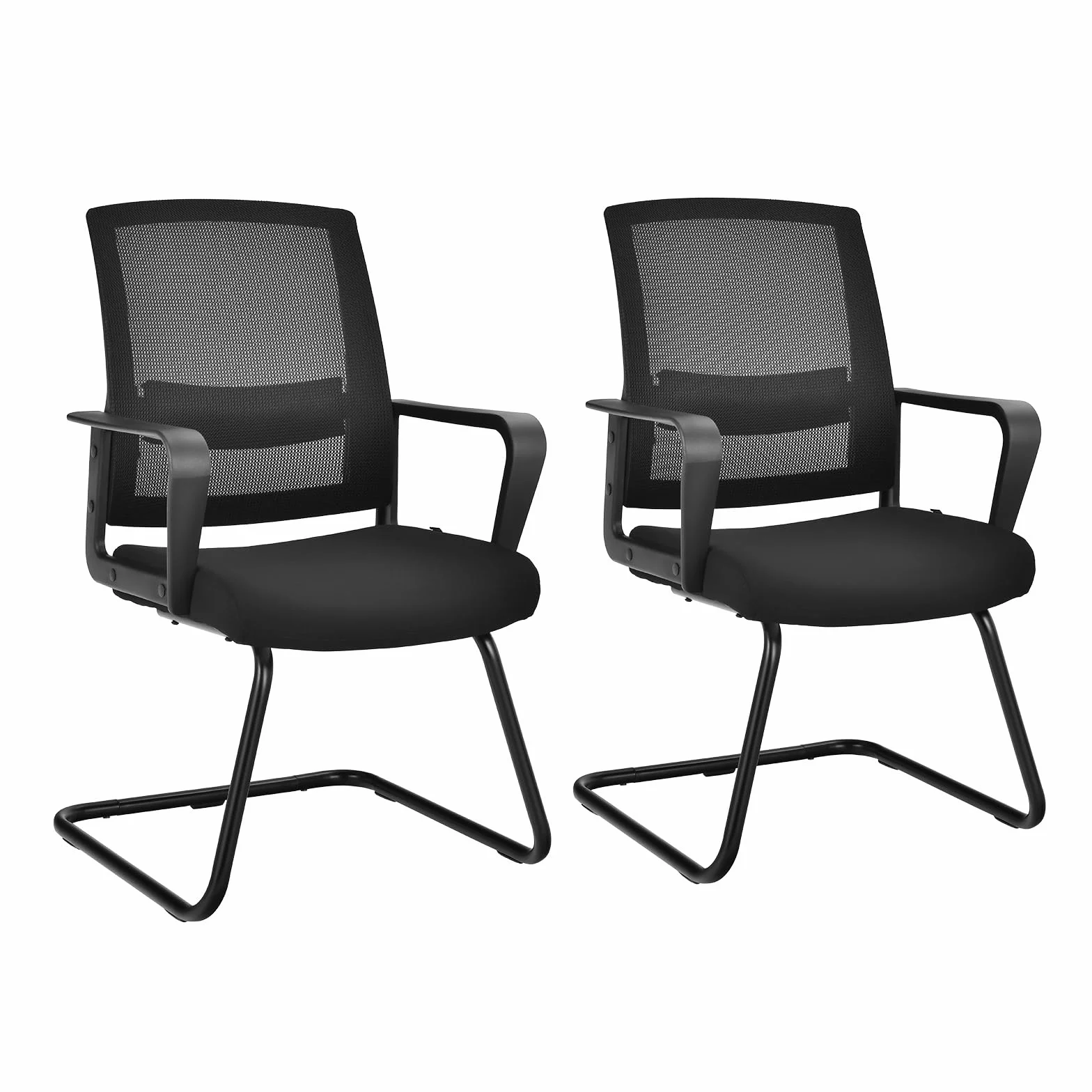 GIANTEX Silla de Oficina con Reposabrazos y Soporte Lumbar, Malla Transpirable, Carga 136 kg, Negro
