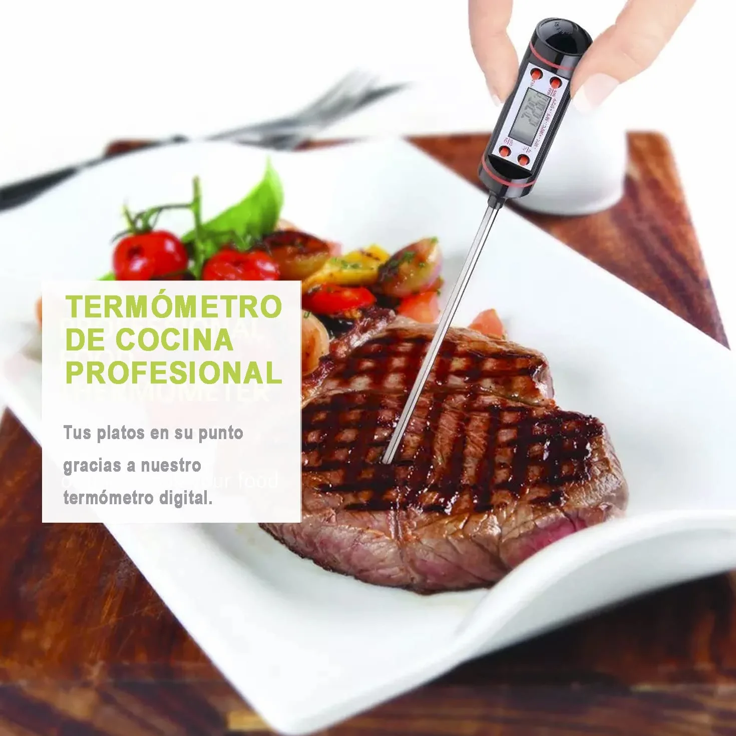SUPER Termómetro cocina digital PREMIUM | Carne Agua Líquidos Barbacoa Alimentos Horno Aceite BBQ