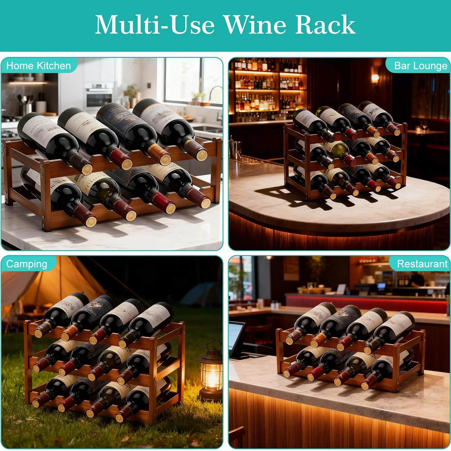 Fentar Vinoteca 12 Botellas, Botellero Vino de 3 Niveles, Botellero Apilable Estable, Botelleros Madera Estrechos para Cocina Bar Cellar (43 x 23,5 x 25cm)