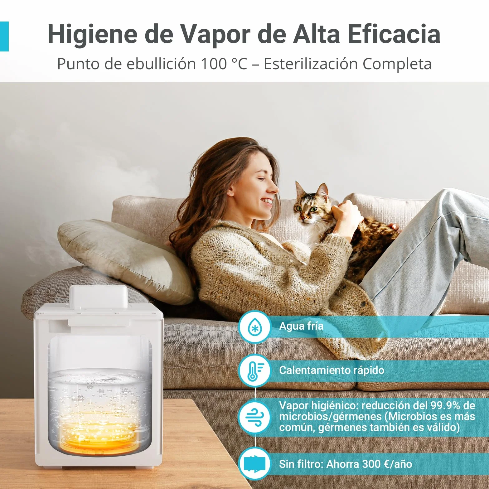 Livatro Humidificador de Aire 3L Top-Fill, Humidificador de Vapor Caliente de Acero Inoxidable, Reduce el 99,97% de las Bacterias,Temporizador y Modo Sueño,para Bebés,Oficina, Dormitorio,Sala de Estar