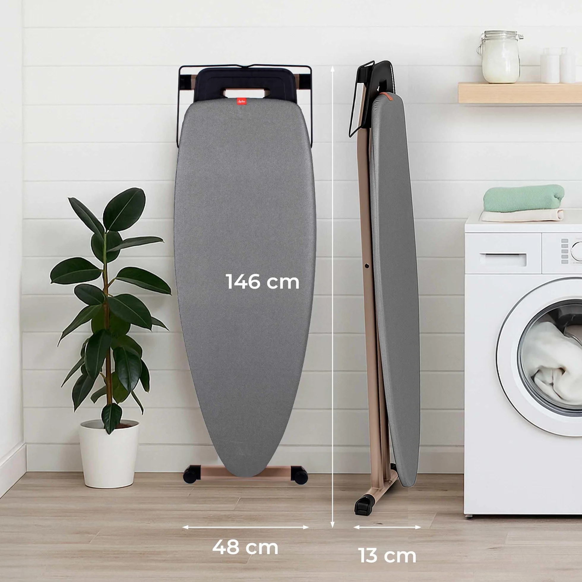 JATA HOGAR HPLA8242 - Tabla de Planchar. Tabla de Planchar Plegable. Altura Regulable. Gran Superficie: 130 x 47 cm. Gran Estabilidad. Funda 100% Algodón. Ligera. para planchas y centros de Planchado