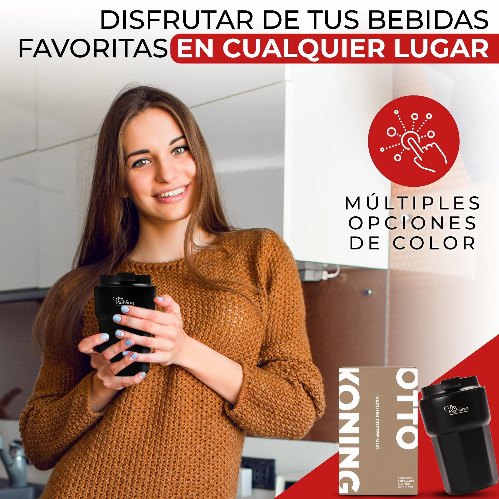 Otto Koning Termo Café 350ml. Taza de Café 100% a Prueba de Fugas, de Acero Inox sin BPA. Vaso Termo Café para llevar, Vaso Térmico para café, agua, té caliente y frío