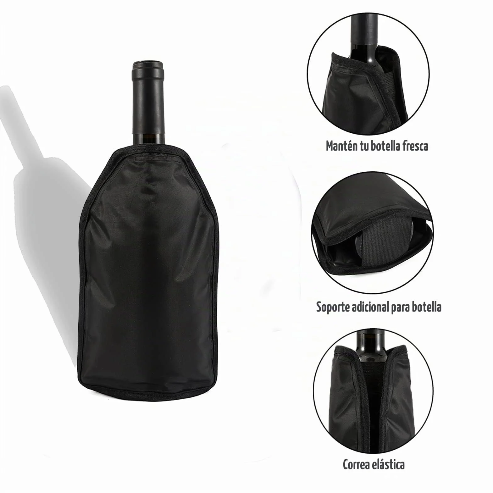 Enfriador de Botellas de Vino Cava Sidra Champagne Cerveza, Funda Enfriadora con Elástico Lateral, PVC Negro