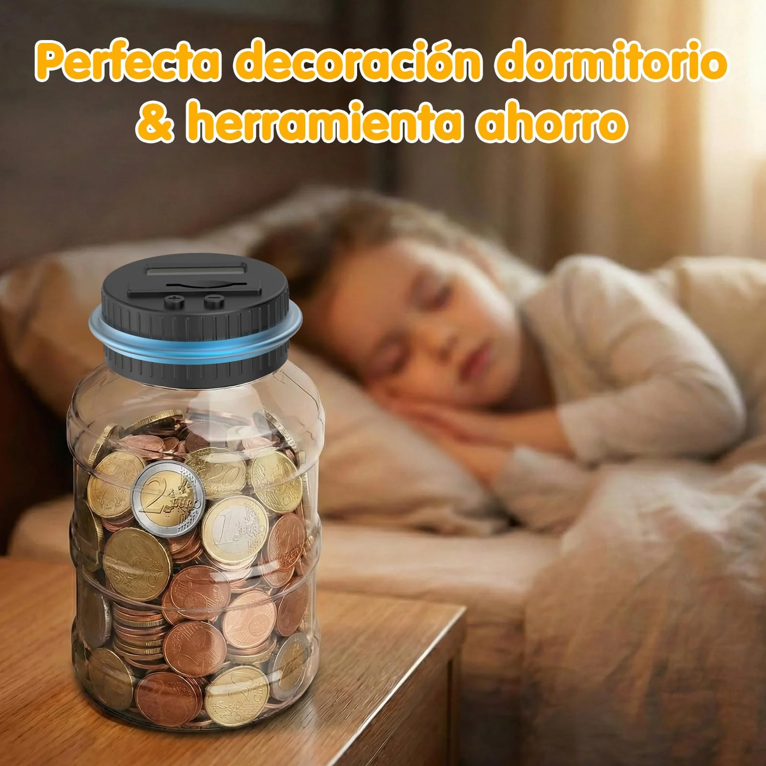 Pup Go Hucha Electronica Digital con Contador y Pantalla LCD, 1.8L Gran Capacidad, Transparente, Cuenta Monedas Euro