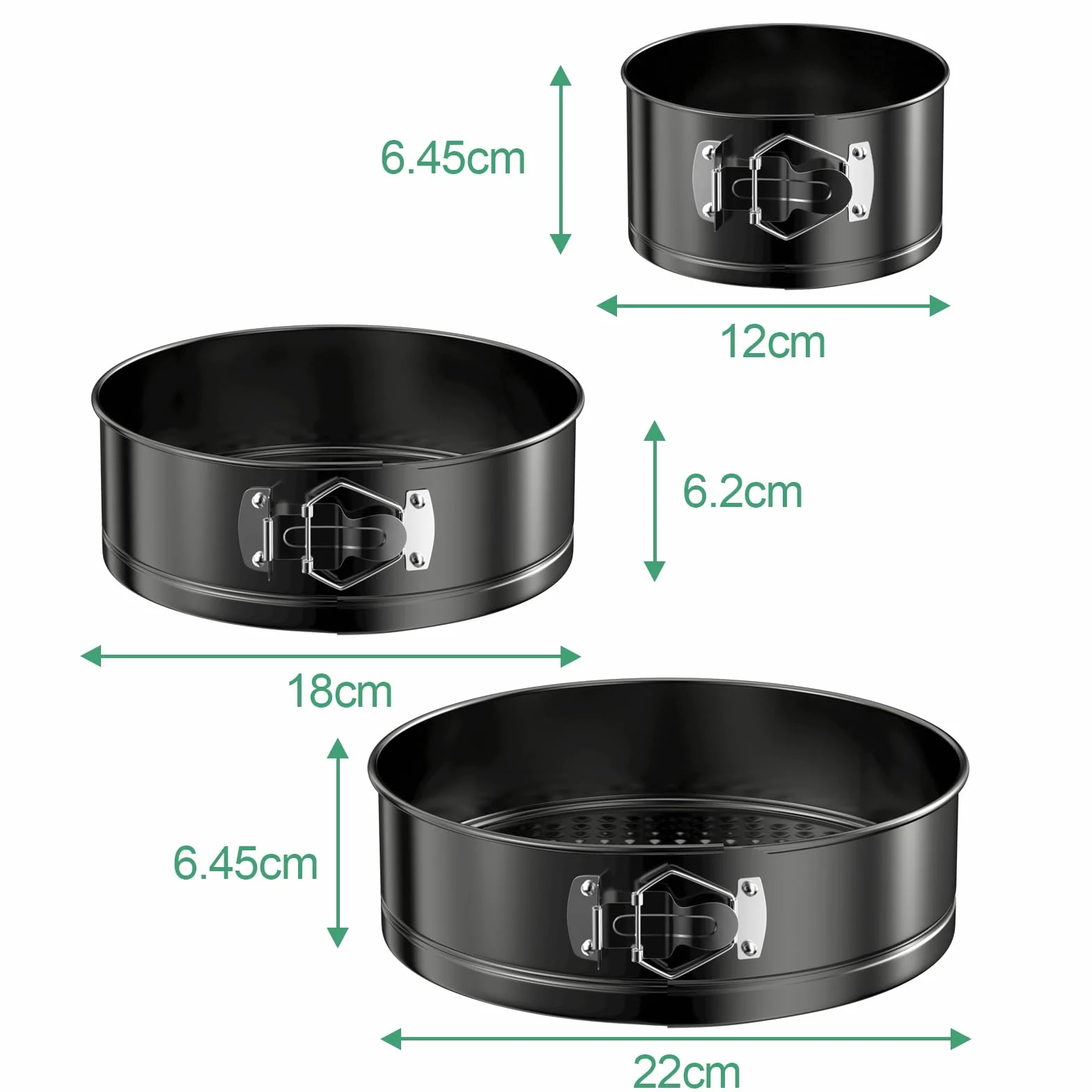 WinGluge 3 Piezas Molde Desmontable, 12/18/22cm Moldes Para Pasteles, Molde repostería Redondo con Revestimiento Antiadherente, Moldes para Bizcochos, para Repostería, Tartas