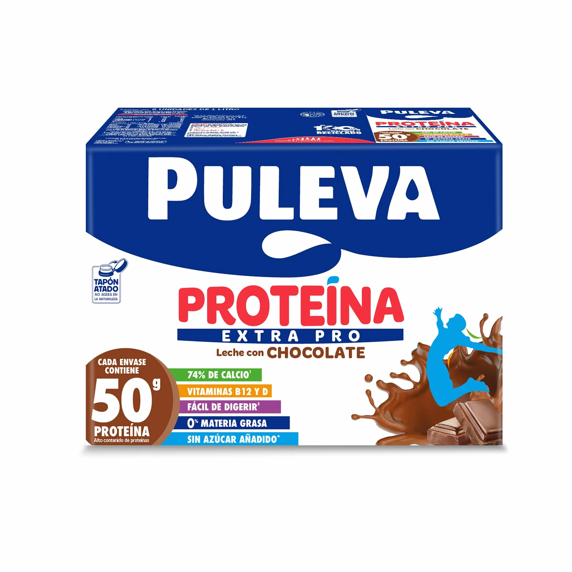 Puleva Leche Proteína Extra Pro Chocolate 0% Grasa Sin Azúcares Añadidos Pack 6x1L