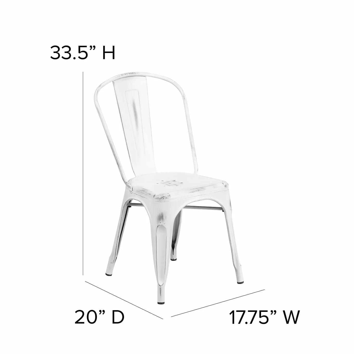 Flash Furniture Blake - Silla apilable de Metal Blanco Envejecido para Interiores y Exteriores, 4 Unidades