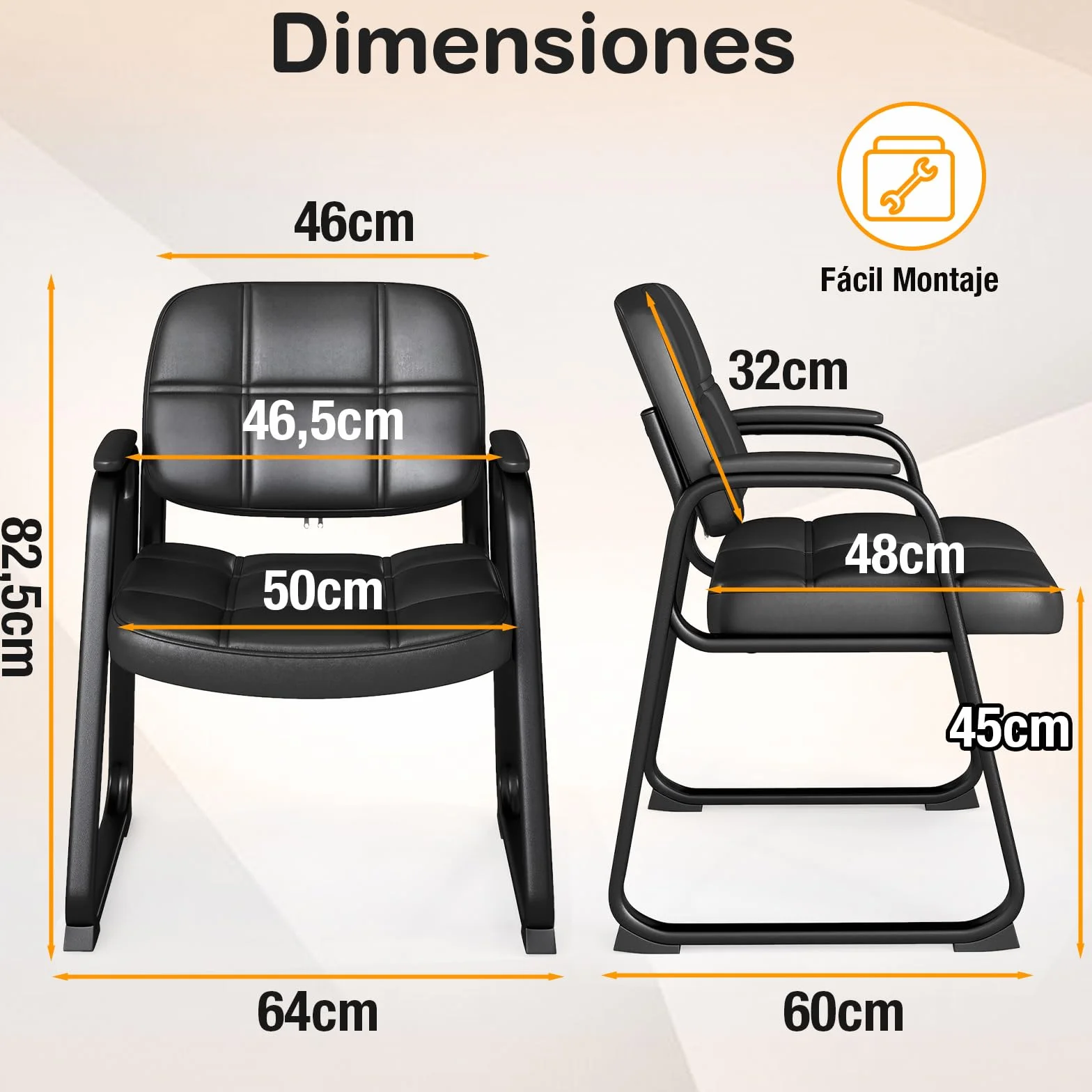 COSTWAY 2 Sillas Sala de Espera, Reposabrazos Acolchados, PU, Estructura de Metal, Sillas Confidente sin Ruedas, Silla Oficina, Carga 150kg, Negro