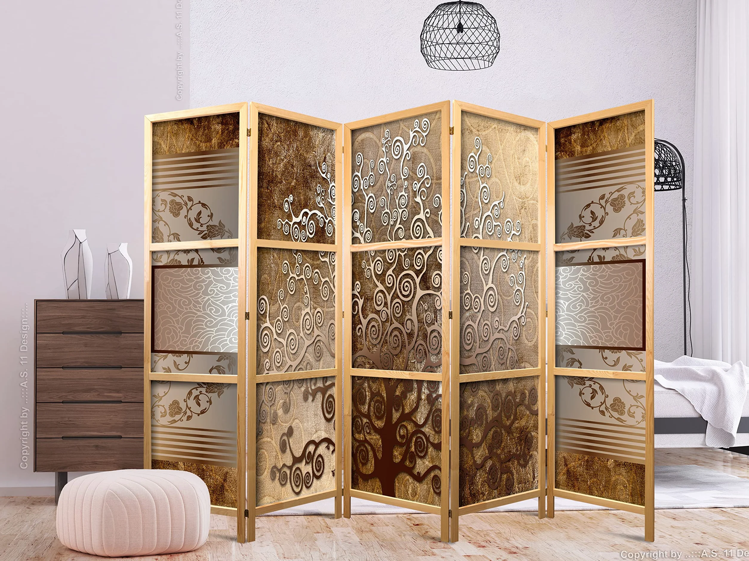 murando - Biombo XXL Arbol Abstractoo 225x171 cm 5 Paneles Lienzo de Tejido no Tejido Tela sintética Separador Madera Design de Moda Hecho a Mano Deco Home Office Japón b-C-0388-z-c
