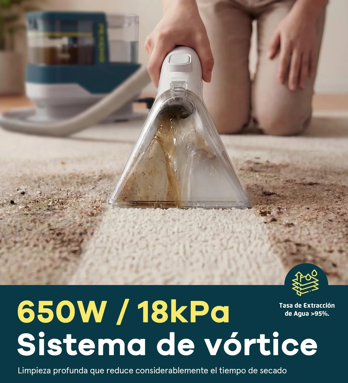 PEXCHO Limpiador de Tapicerias 18kPa Aspiradora de Agua Tapiceria 650W Maquina Limpia Tapicerias para Sofas Alfombras Coche Colchones y Mascotas con Autolimpieza,Depositos Extraibles,Tubos flexibles