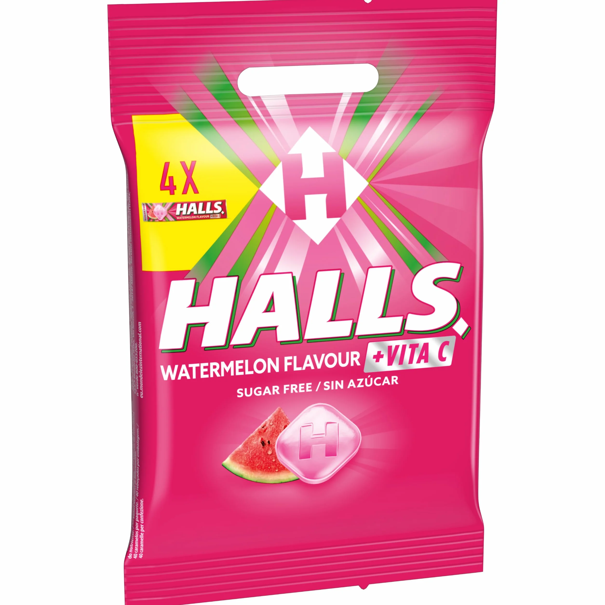 Halls Caramelos Sabor Sandía Sin Azúcar Paquete 4 x 32 g