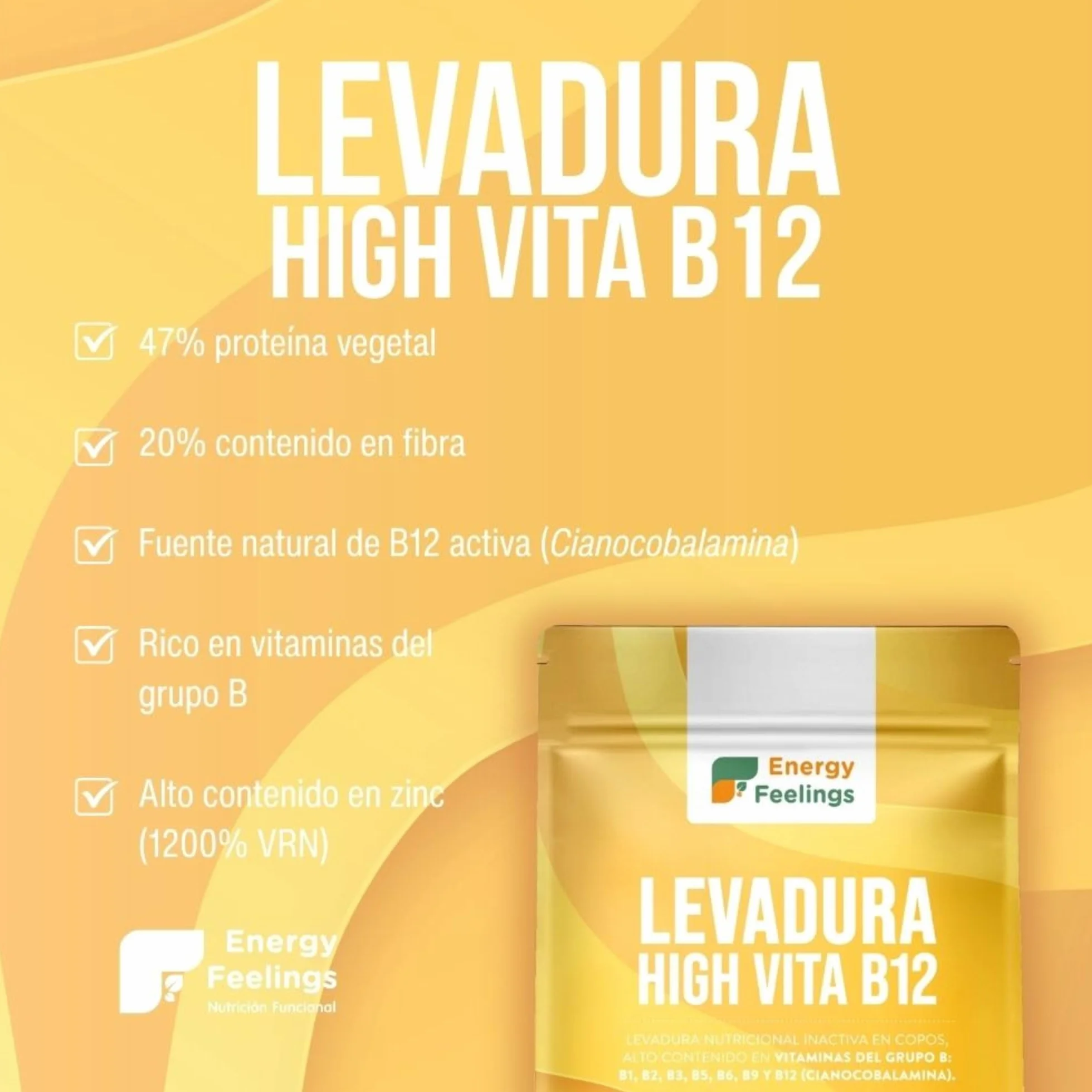 Levadura Nutricional B12 250g, Nutritional Yeast en Copos, Rica en Vitamina B y Proteínas 47%, Sin Gluten Inactiva