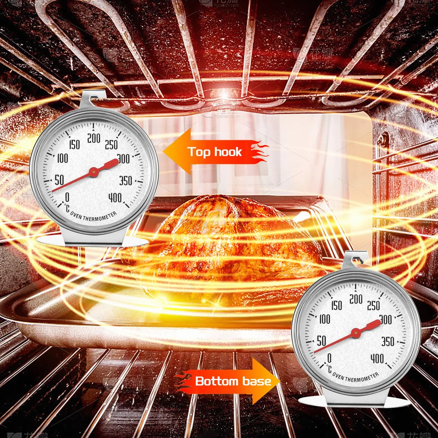 Termómetro para Horno 0-400 Grados TermóMetro de Horno para Horno de Gas Termómetro de Cocina de Calibre Grande de Acero Inoxidable para Cocina Hornear
