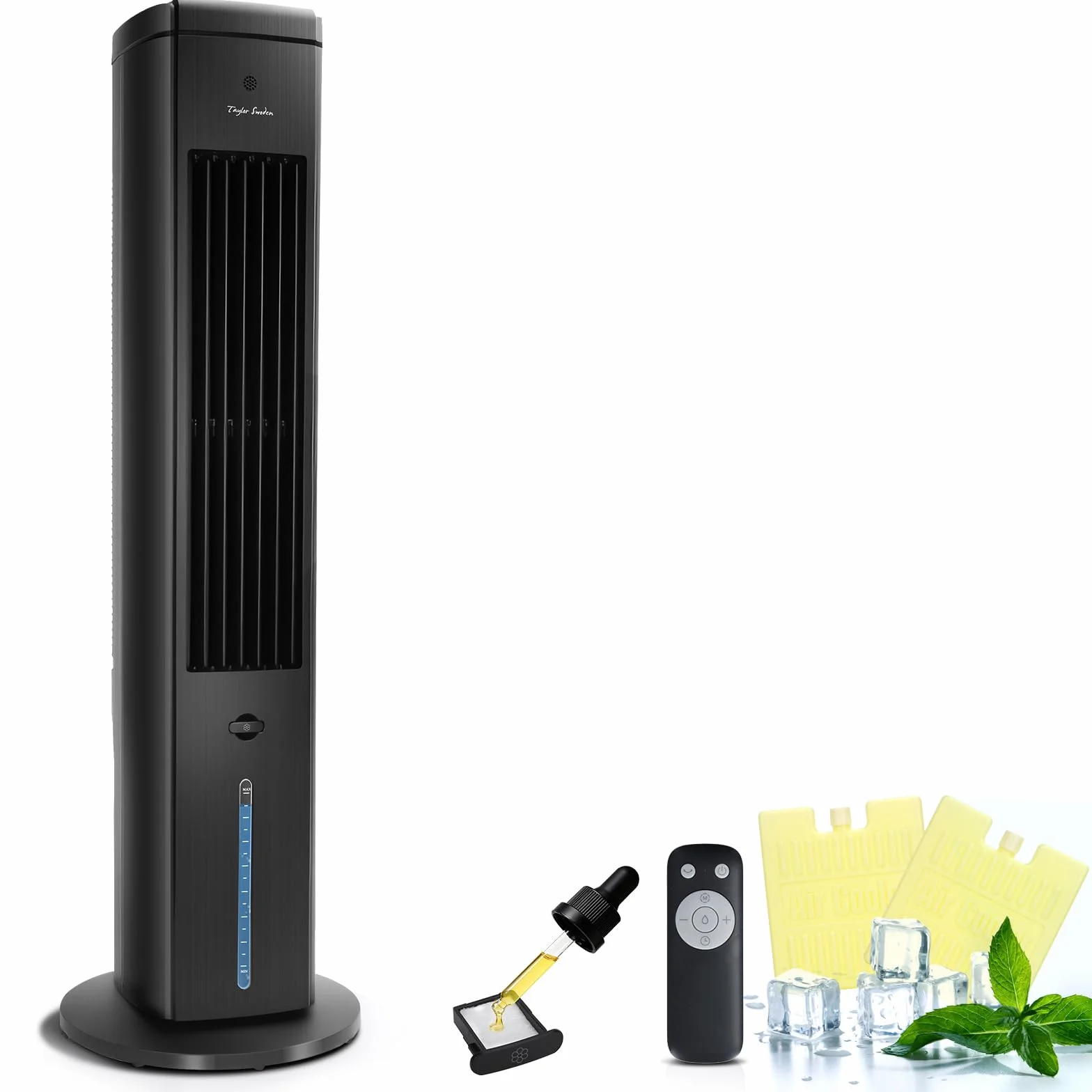 Taylor Swoden Climatizador Evaporativo Silencioso 5 en 1 con Tecnología ION y Difusor de Aromas, Enfriador de Aire, 5L, Oscilación 75°, 3 Velocidades/Modos, Temporizador 7h, Mando a Distancia, Negro
