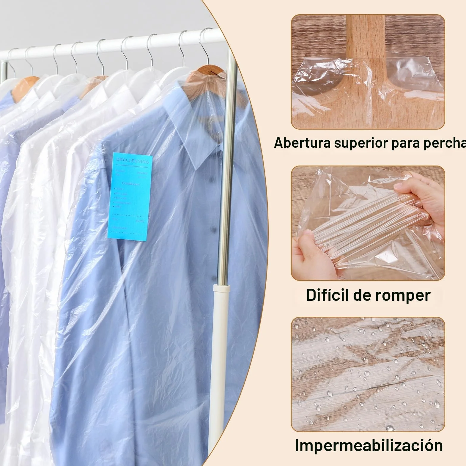 Funda Ropa Armario Plástico 60x140cm 30 Piezas Antipolvo