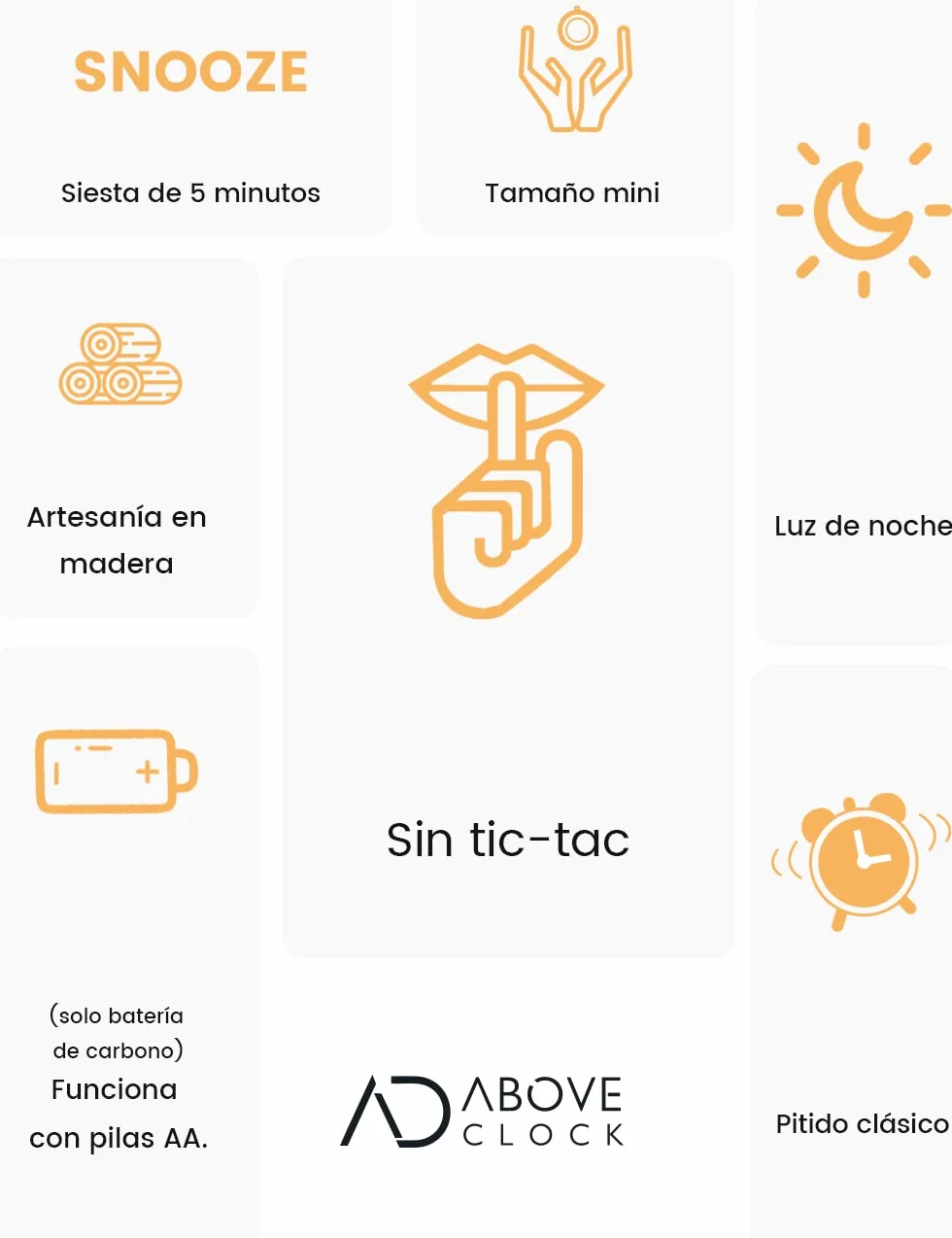 aboveClock Reloj Despertador Analógico Madera con Snooze y Luz - Marrón Claro