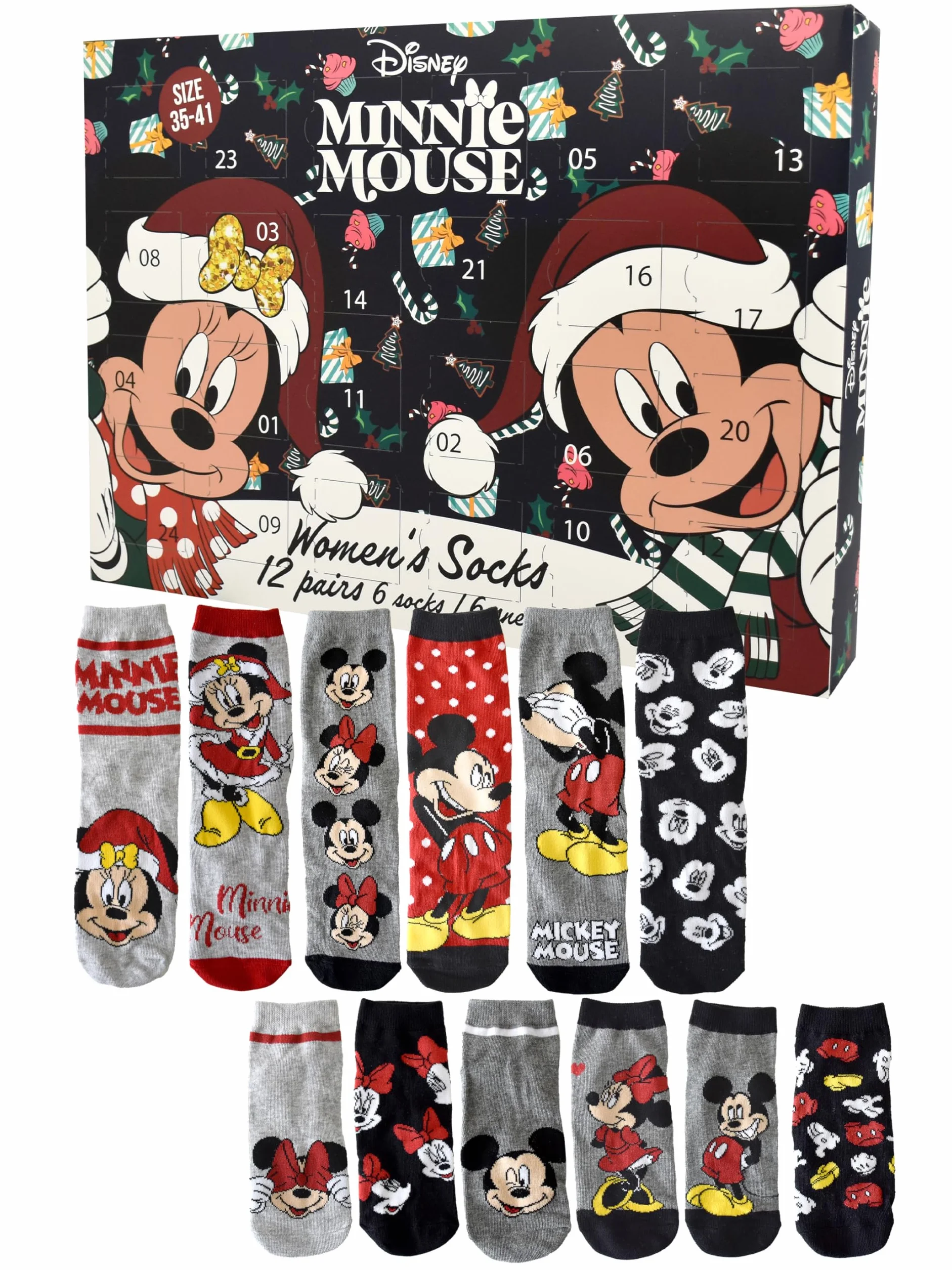 Disney Minnie Mouse United Labels Calendario de Adviento 12 pares calcetines mujer talla 35-41