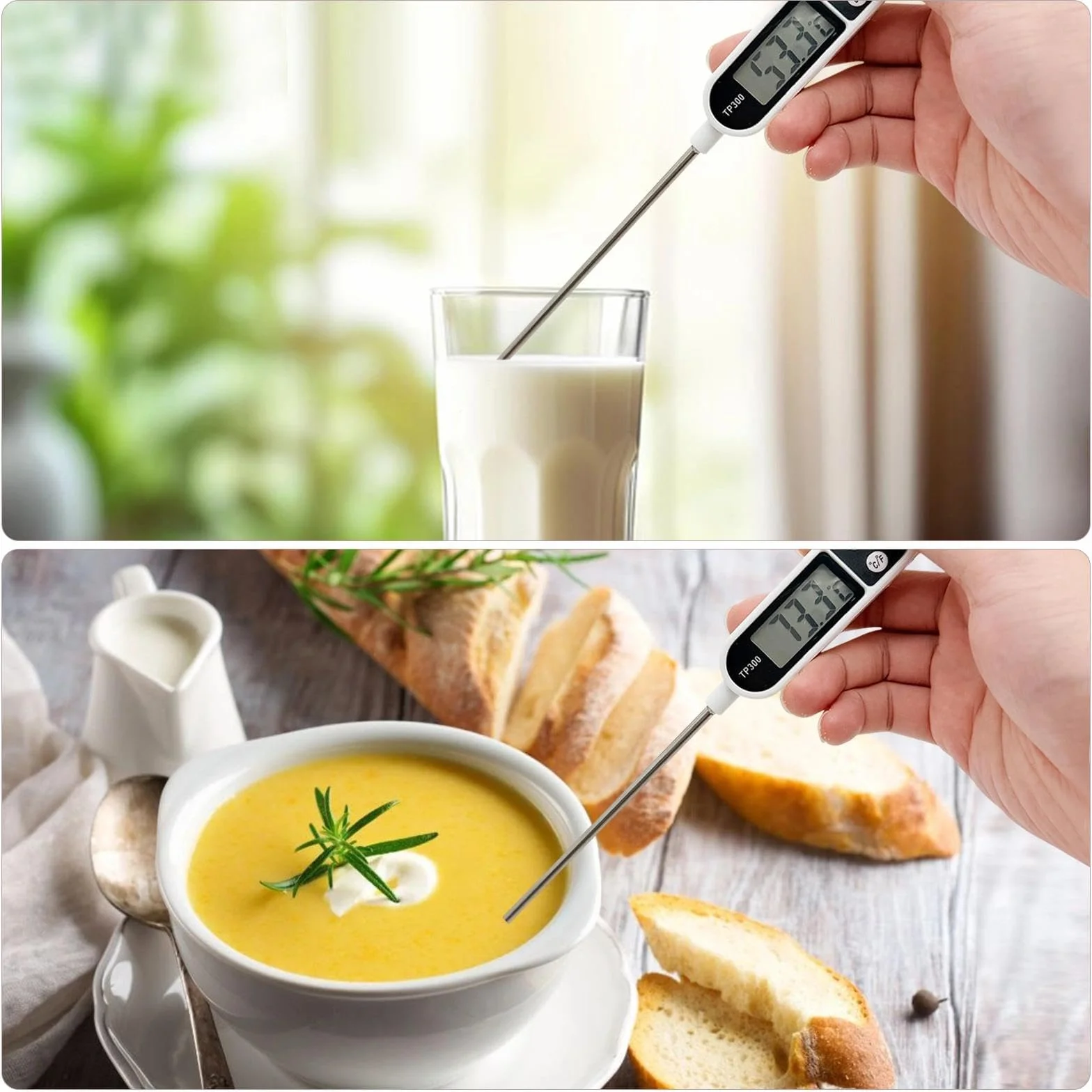 Termometro Cocina Digital con 3 Segundos Lectura Instantánea, Pantalla LCD Retroiluminada y Calibración, Termometro Carne para BBQ, Comida, Leche, Agua, Caramelo y Líquido