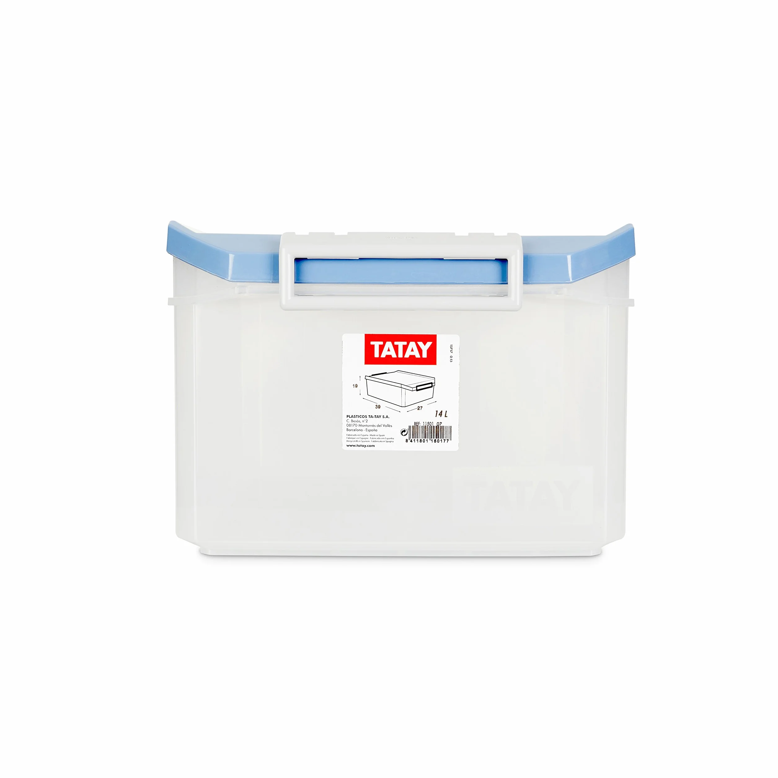 Tatay Caja Almacenaje Plastico 14 L Multiusos - Classic | Tapa con Bisagra Incluida | Asas Ergonómicas en ABS | Diseño Apilable y Resistente | Plástico Libre de BPA | 27x39x19 cm, Azul