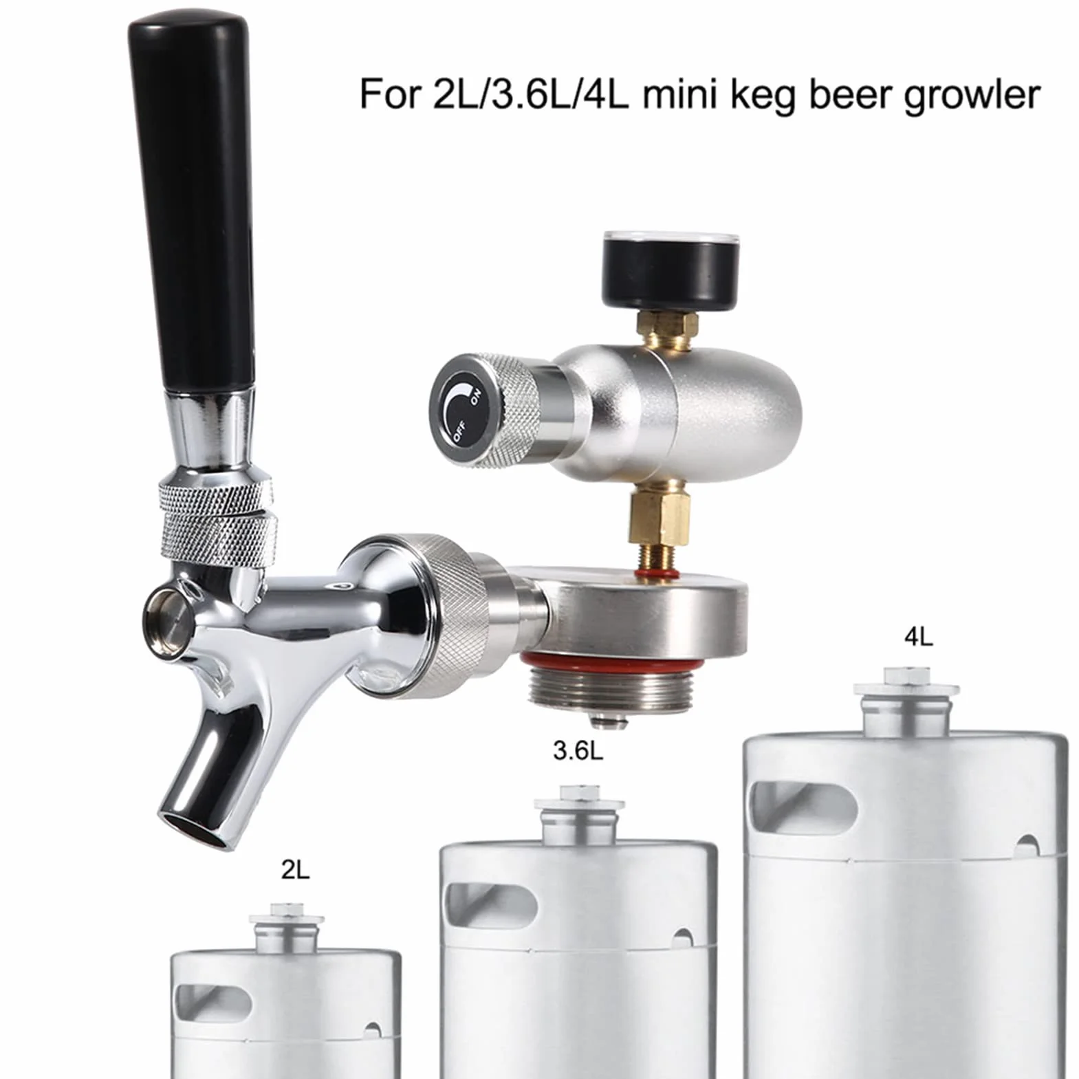 Regulador de CO2, grifo de barril de cerveza de acero inoxidable para 2L/3,6L/4L Mini barril de cerveza Growler,