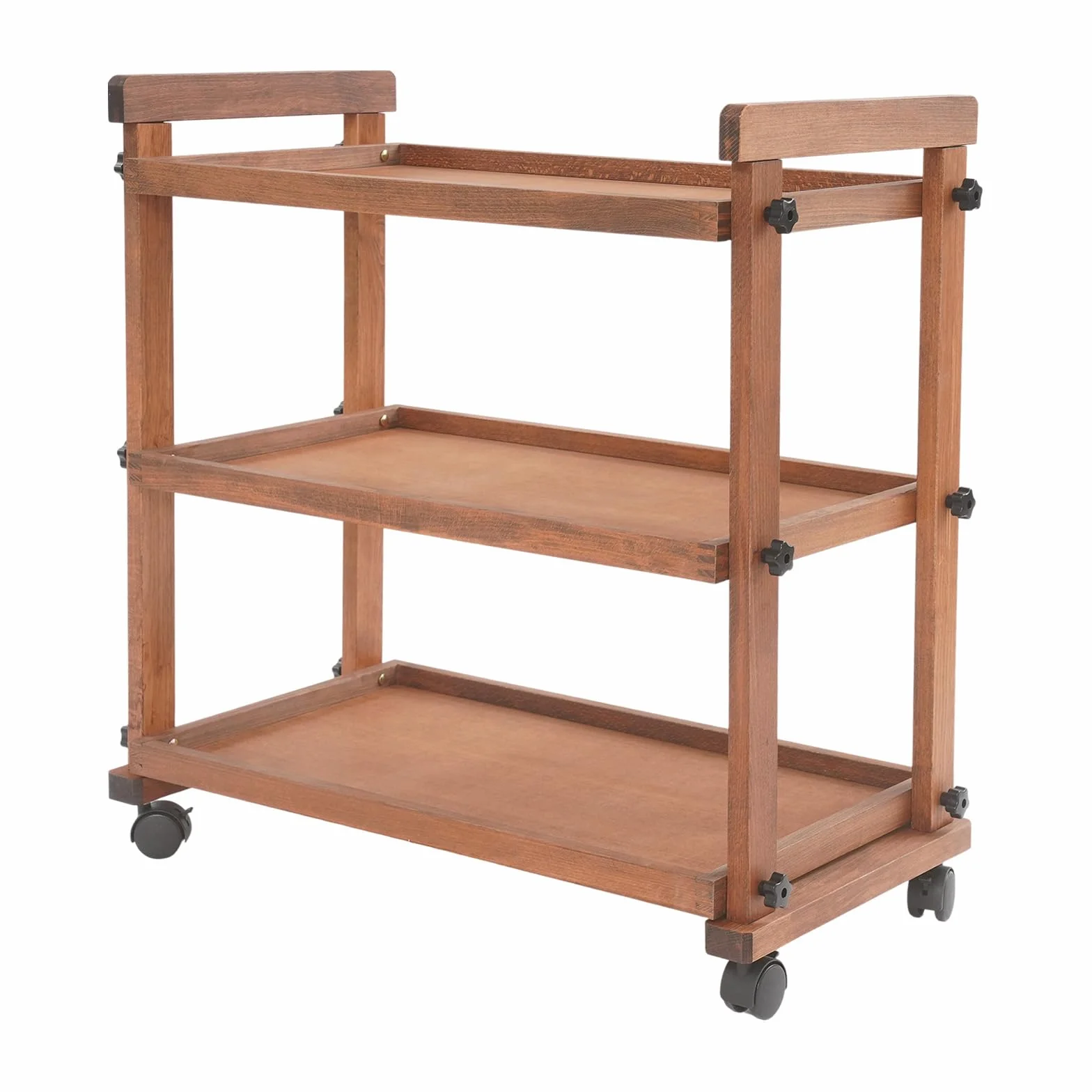 WooDerson Carro con ruedas, 3 niveles de madera, organizador de almacenamiento, carrito de madera para suministros de arte, carrito de almacenamiento multifuncional con ruedas y asas, capacidad de