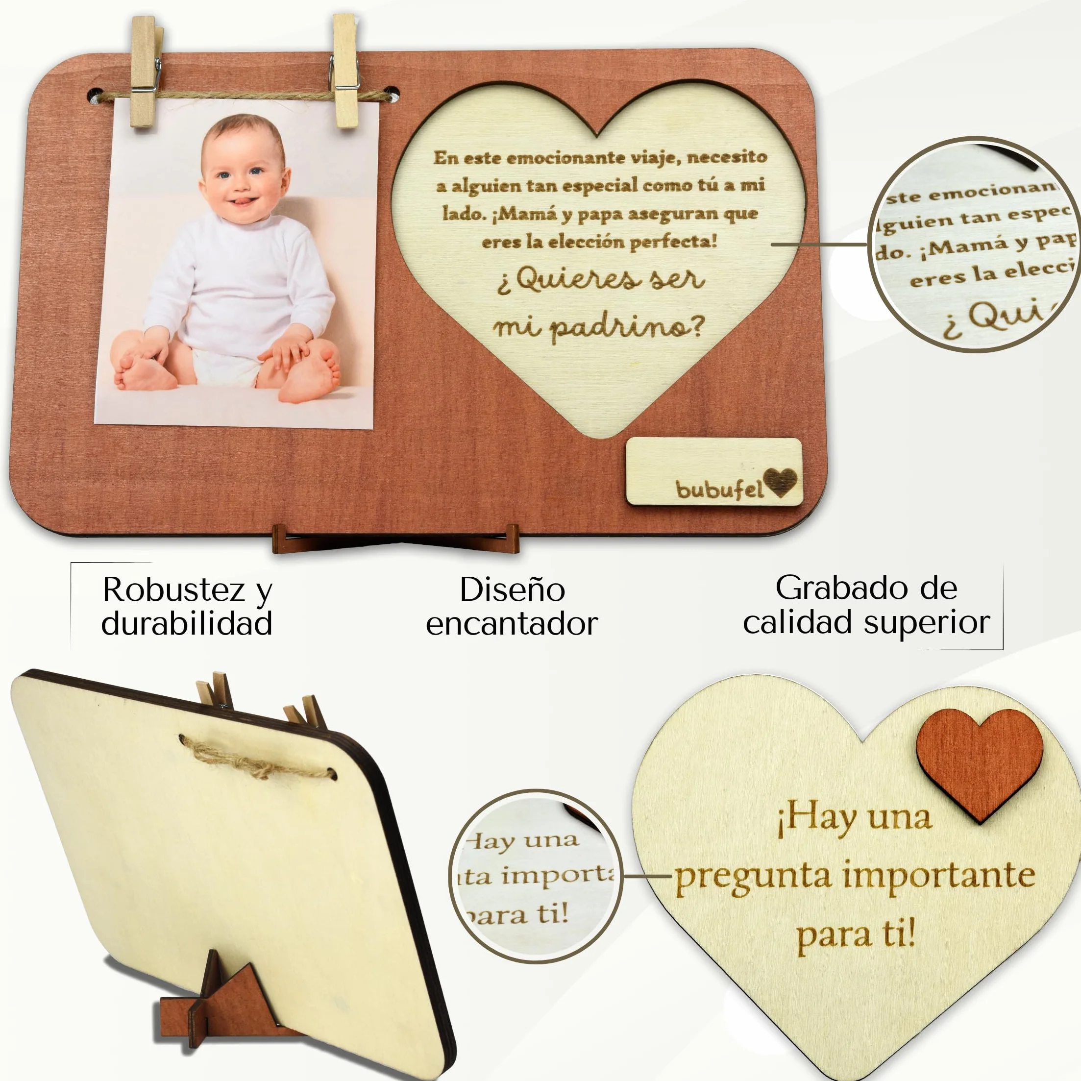 Marco de Fotos 24 x 15 cm Regalo Original Padrinos Bautizo Propuesta Padrino Mensaje Sorpresa