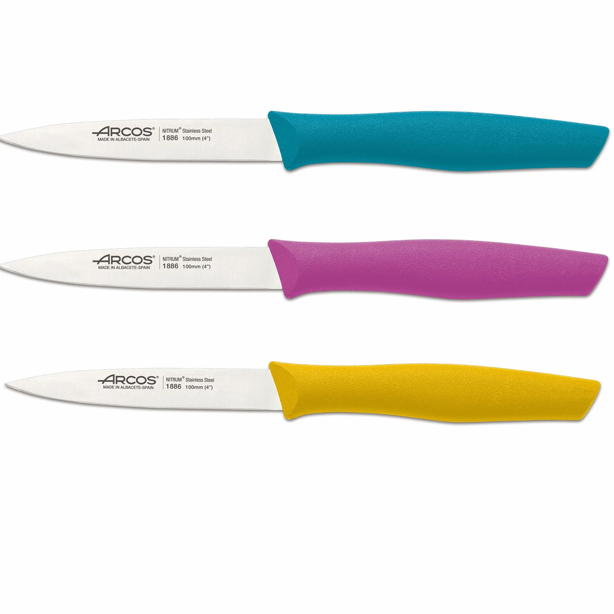 Arcos Serie Nova Cuchillo para pelar Acero Inoxidable NITRUM 3 colores Fucsia Turquesa Amarillo