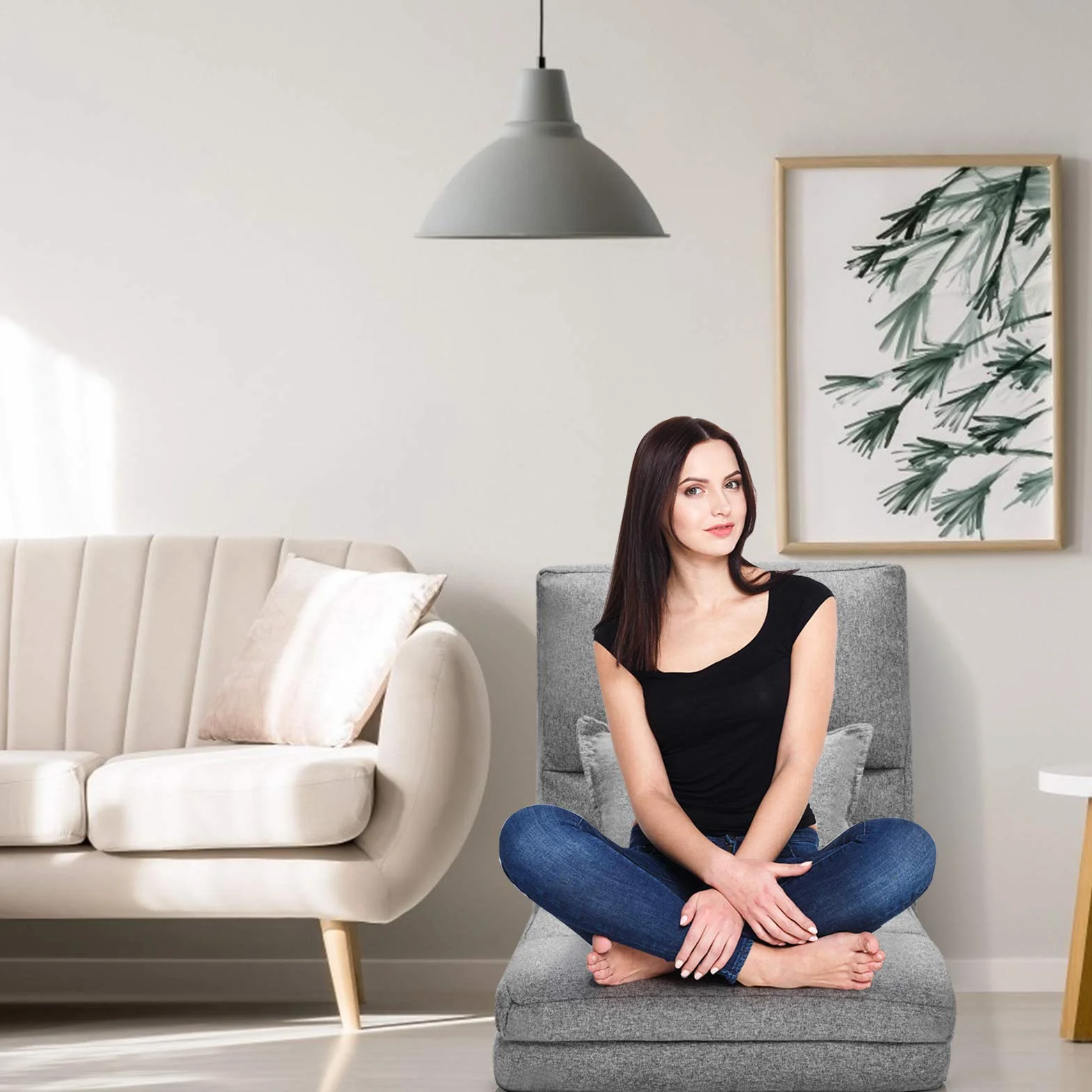 LIFEZEAL Sofá de Suelo Plegable, Silla de Piso sin instalación, sofá Perezoso Ajustable en 5 Posiciones, Silla de Suelo con cojín Lumbar para Leer, meditar en el salón (Gris)