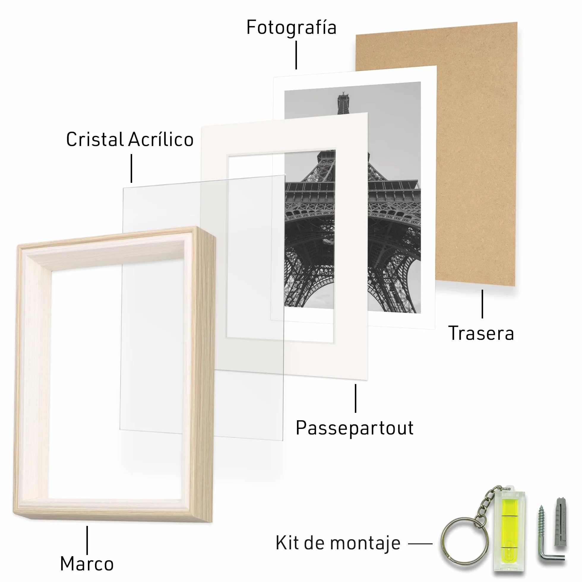 Marco de foto 30x40 cm SIN paspartu 20x30 cm CON paspartu Madera Blanco