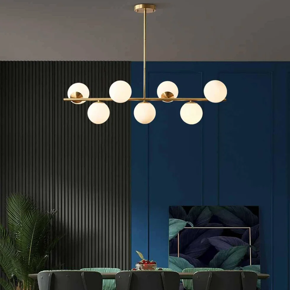 Lámparas de araña Doradas Modernas de 7 Luces Lámpara Colgante de Mediados de Siglo con Globos de Vidrio Esmerilado Blanco E27 Lámpara Colgante de Techo para Isla de Cocina Comedor Sala de Estar Dor
