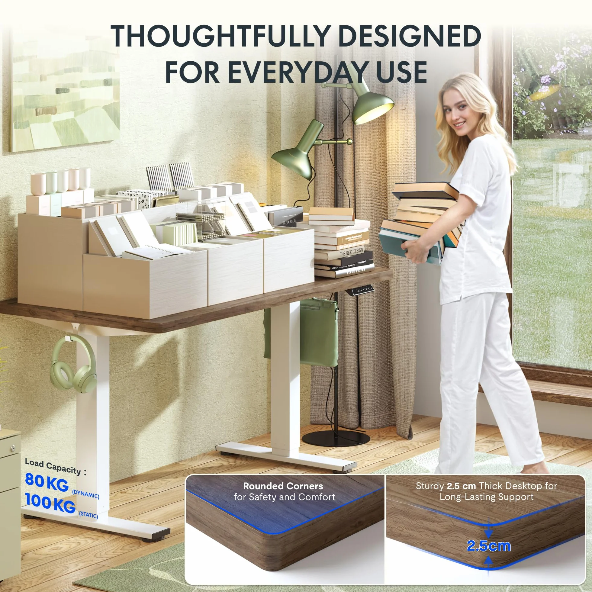 FLEXISPOT Escritorio Elevable Eléctrico con Tablero Acabado de Roble Hecho en UE,140×80cm,Altura Ajustable 71-120cm,Capacidad 80 kg,para Oficina,Trabajo Remoto,Hogar y Empresa,Roble Café + Negro