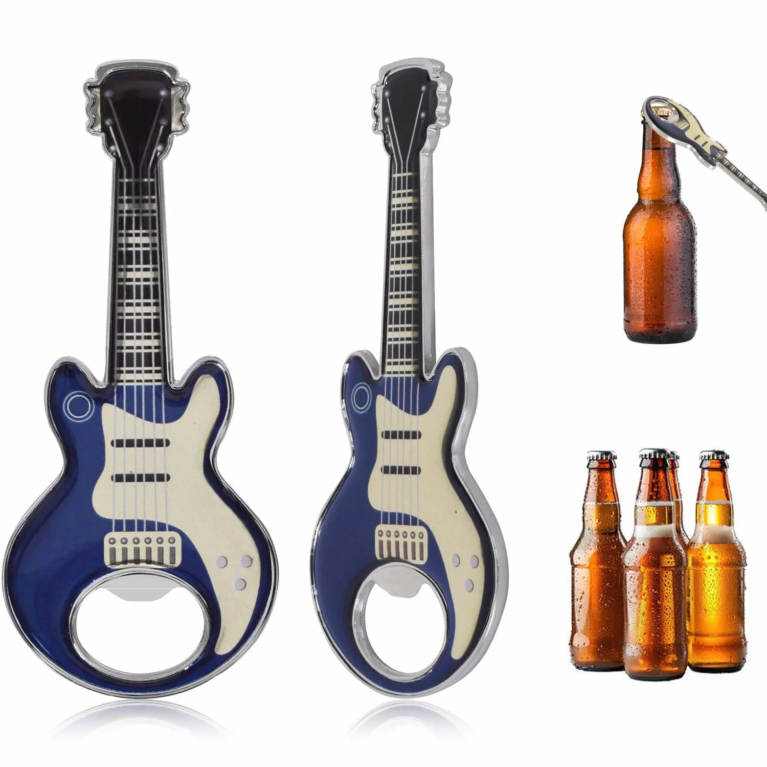 Abrebotellas Con Forma De Guitarra,2 Pieza Botellas de Acero Inoxidable, Abridor de Botellas de Guitarra con Imán, Abridor De Botellas Creativo, Regalos de Música para Hombres