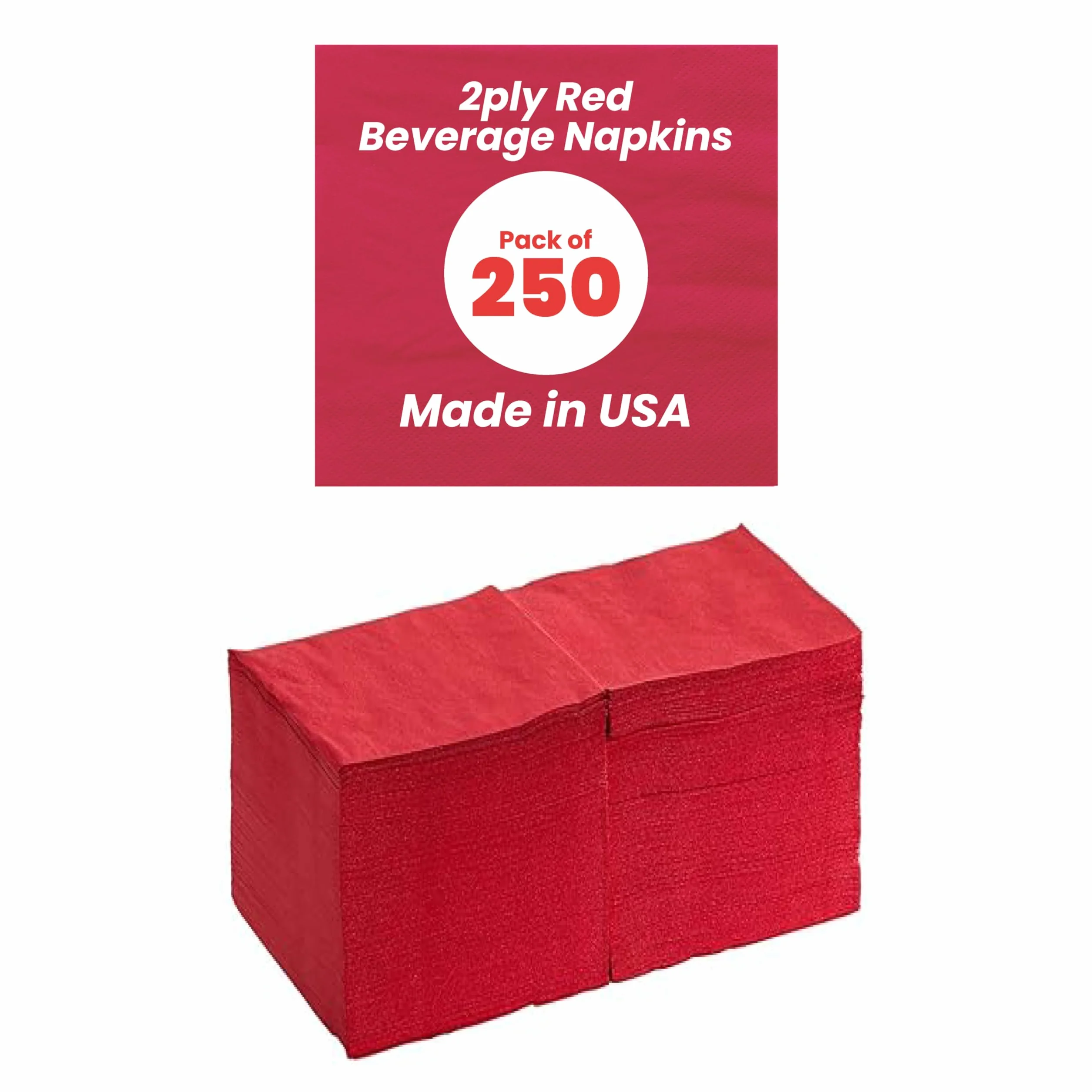 Perfectware - PW-2 capas Red Bev-250 servilletas de 2 capas rojas para bebidas - Paquete de 250 unidades