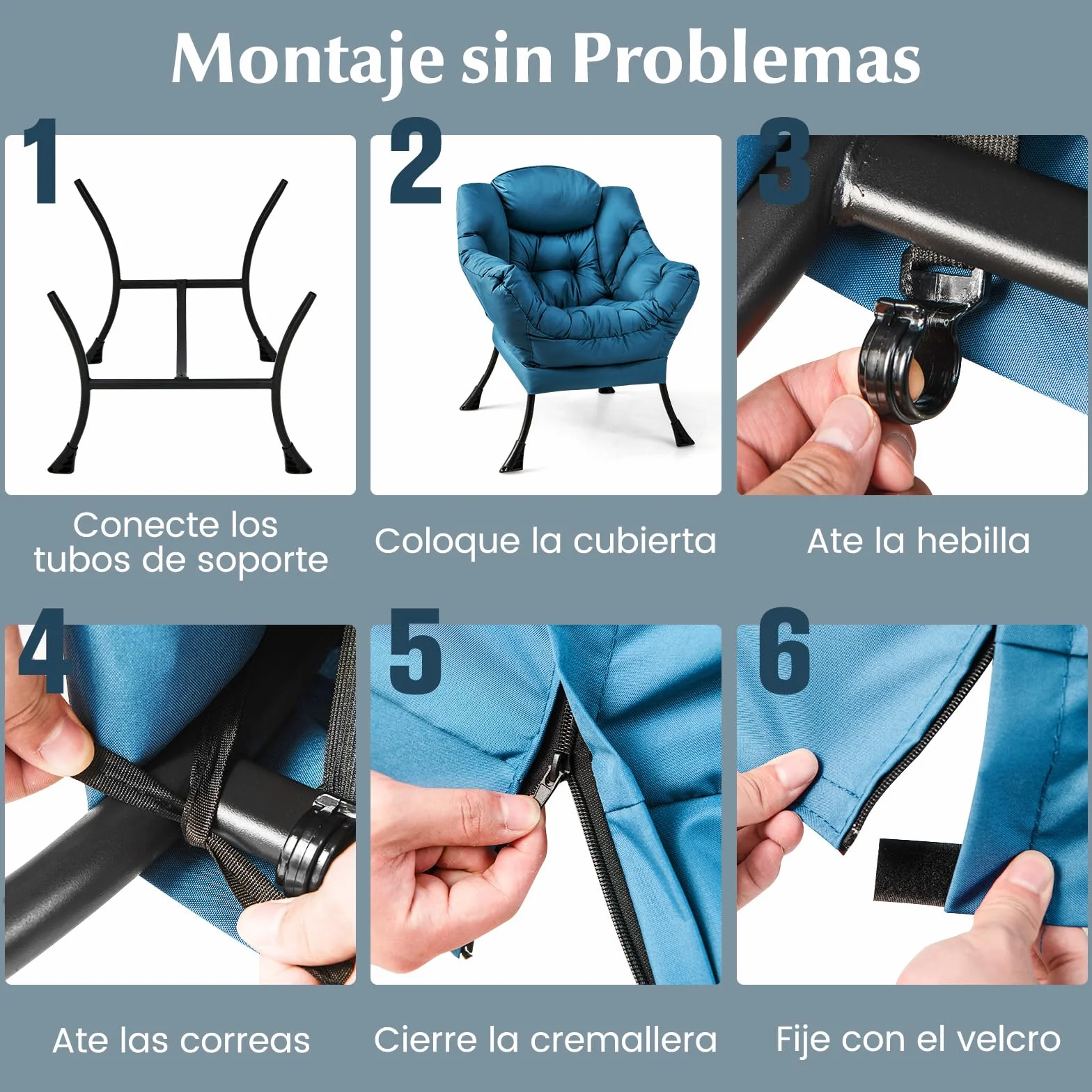 COSTWAY Sillones para el Salón con Reposapiés, Butaca Dormitorio con Almohada, Reposabrazos, Bolsillo Lateral, Sillón de Relax Sala Dormitorio Oficina (Azul)