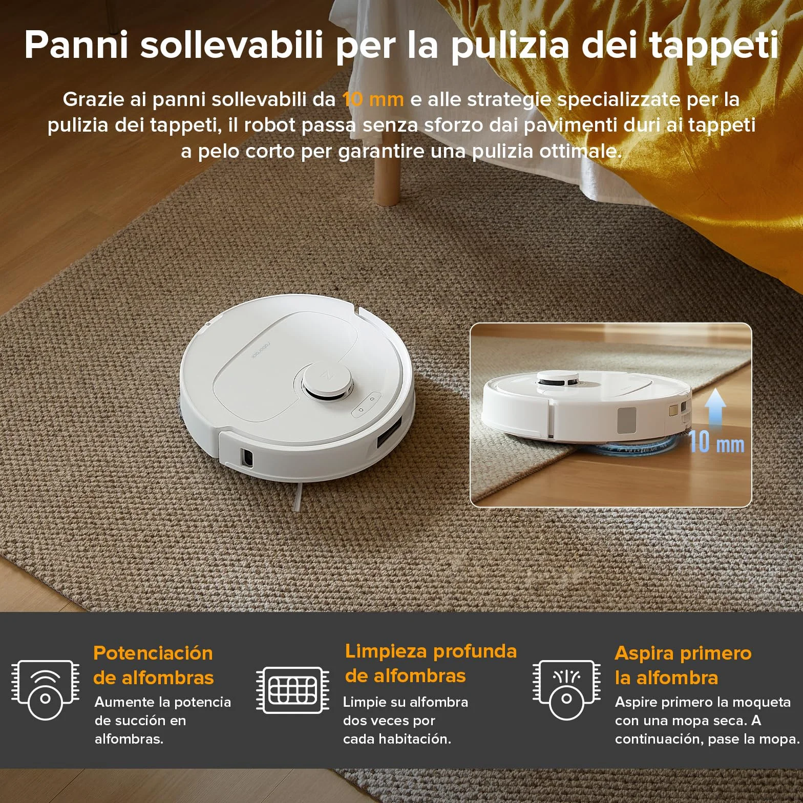 roborock Robot Aspirador QV 35A Set, 8000Pa de succión, Dos mopas giratorias elevables, cepillos antienredos, tecnología reactiva para Evitar obstáculos, navegación y mapeo,Blanco