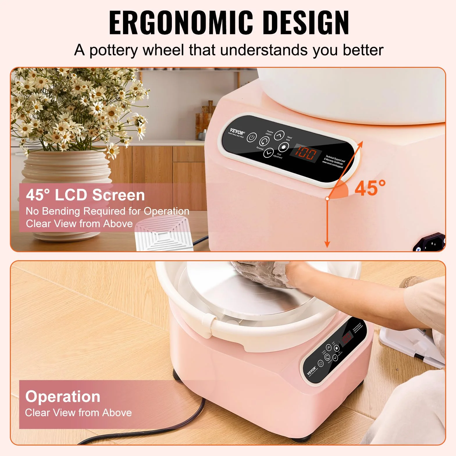 VEVOR Rueda de alfarería de 28 cm, máquina de cerámica eléctrica de 350 W, con pedal y pantalla táctil LCD, disco de cerámica de accionamiento directo con herramientas de moldeo para manualidades,