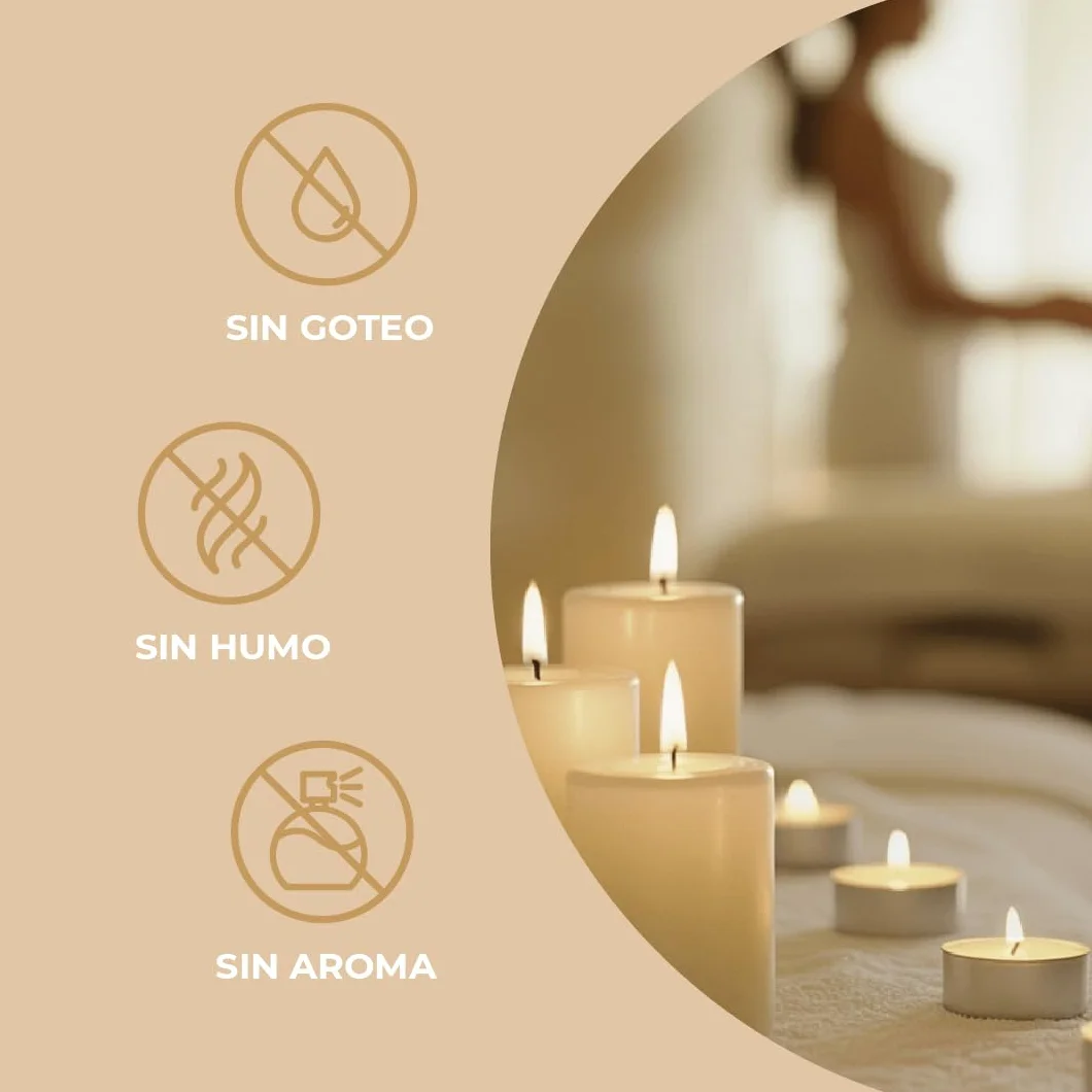 Velas de té Blancas 4 Horas 50 Unidades Sin Perfume Decorativas